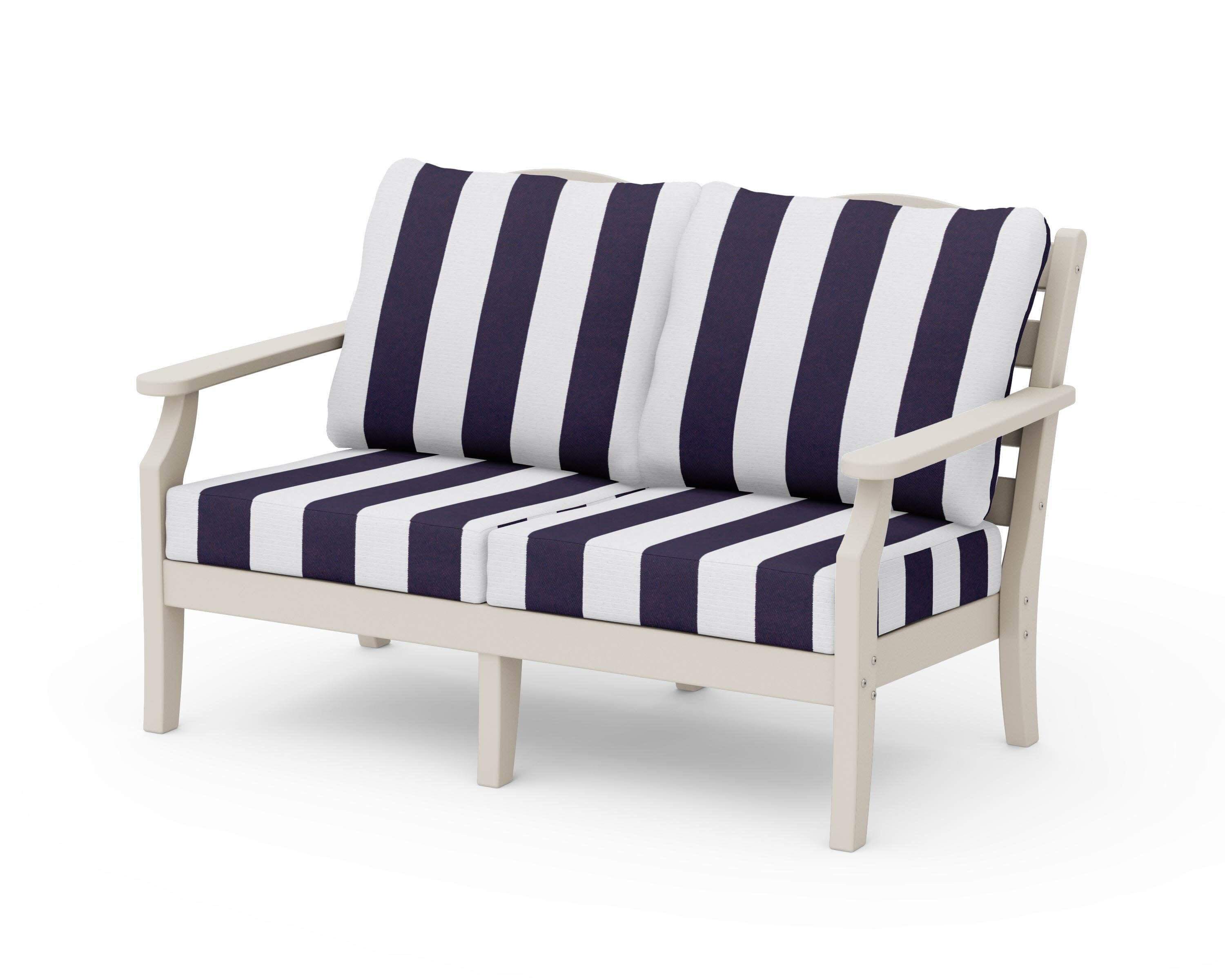 Savannah Deep Seating Loveseat in Sand / Cabana Stripe Navy