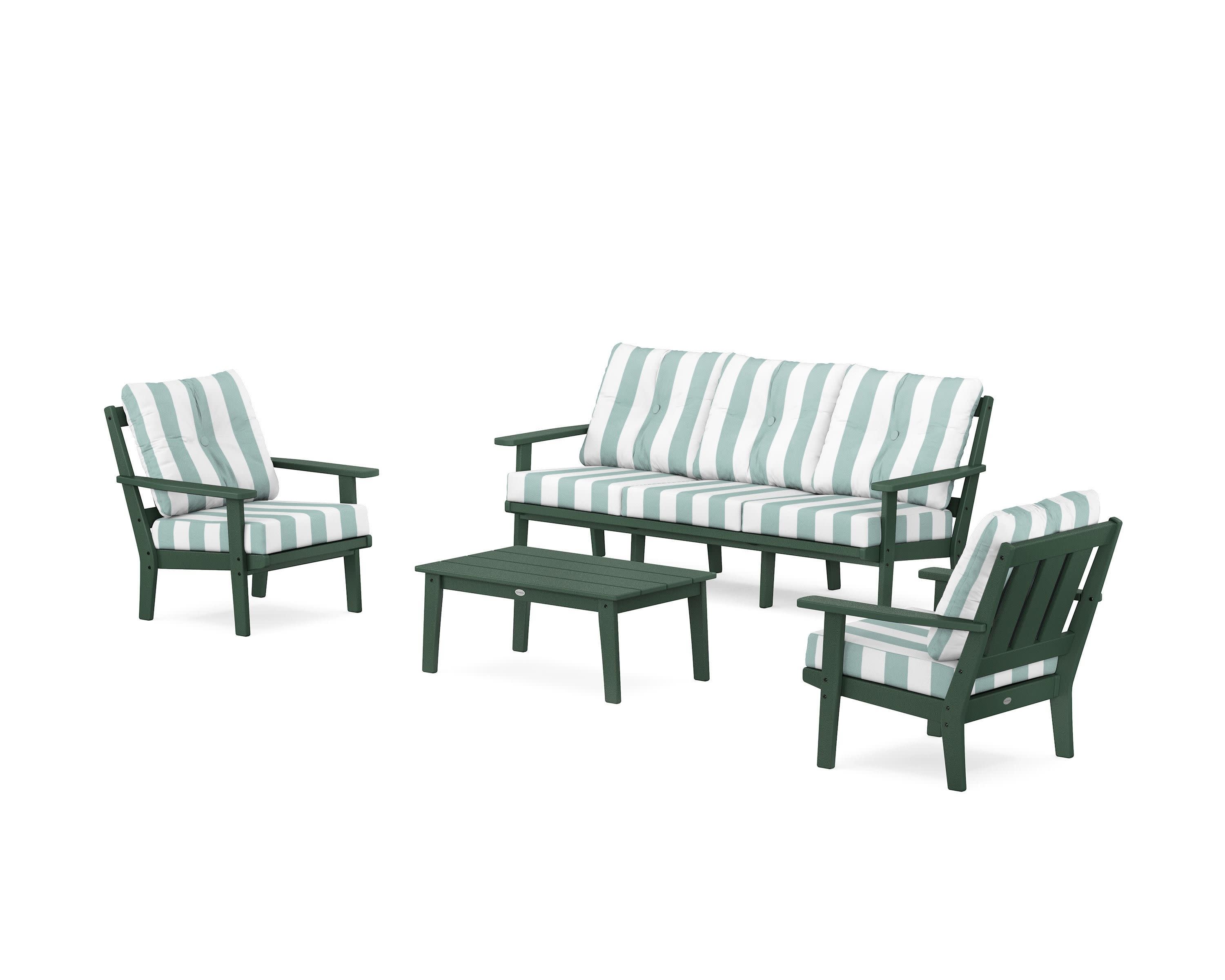 Oxford 4-Piece Deep Seating Set with Sofa in Green / Cabana Stripe Glacier Spa