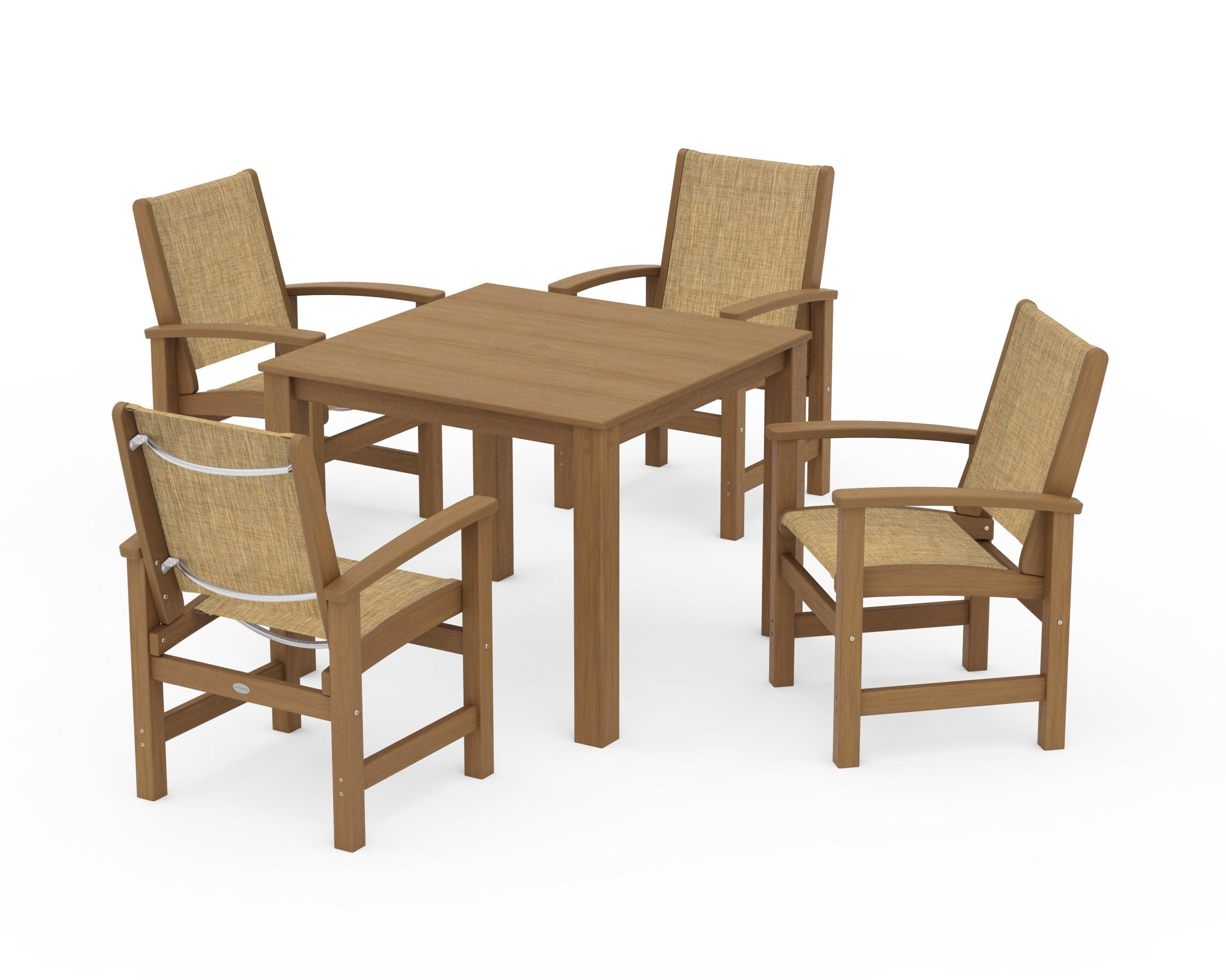 Coastal 5-Piece Parsons Dining Set in Natural / Burlap Sling