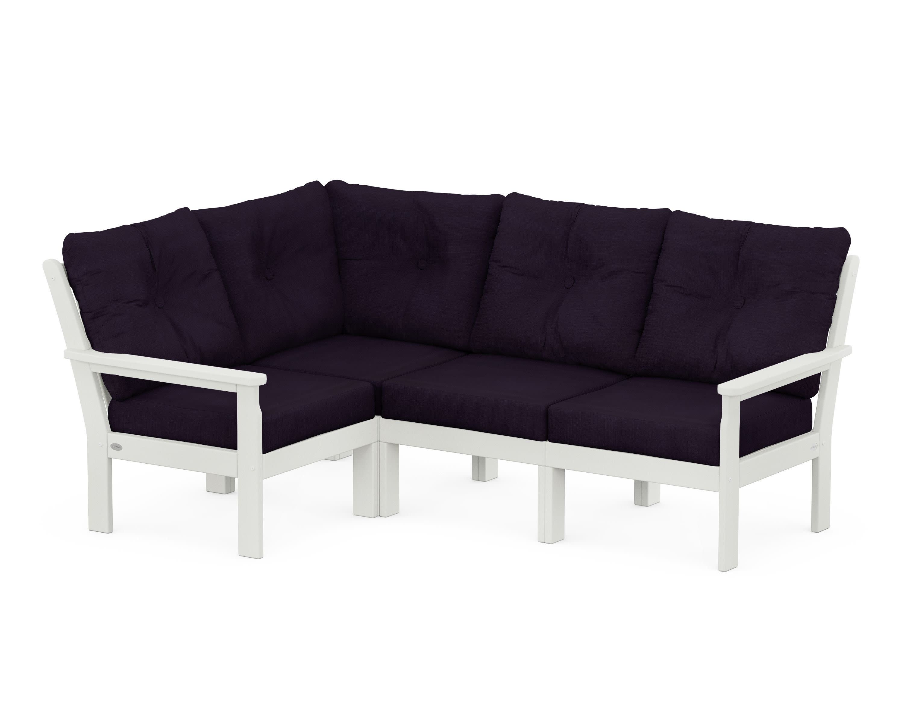 Vineyard 4-Piece Sectional in Vintage White / Navy Linen