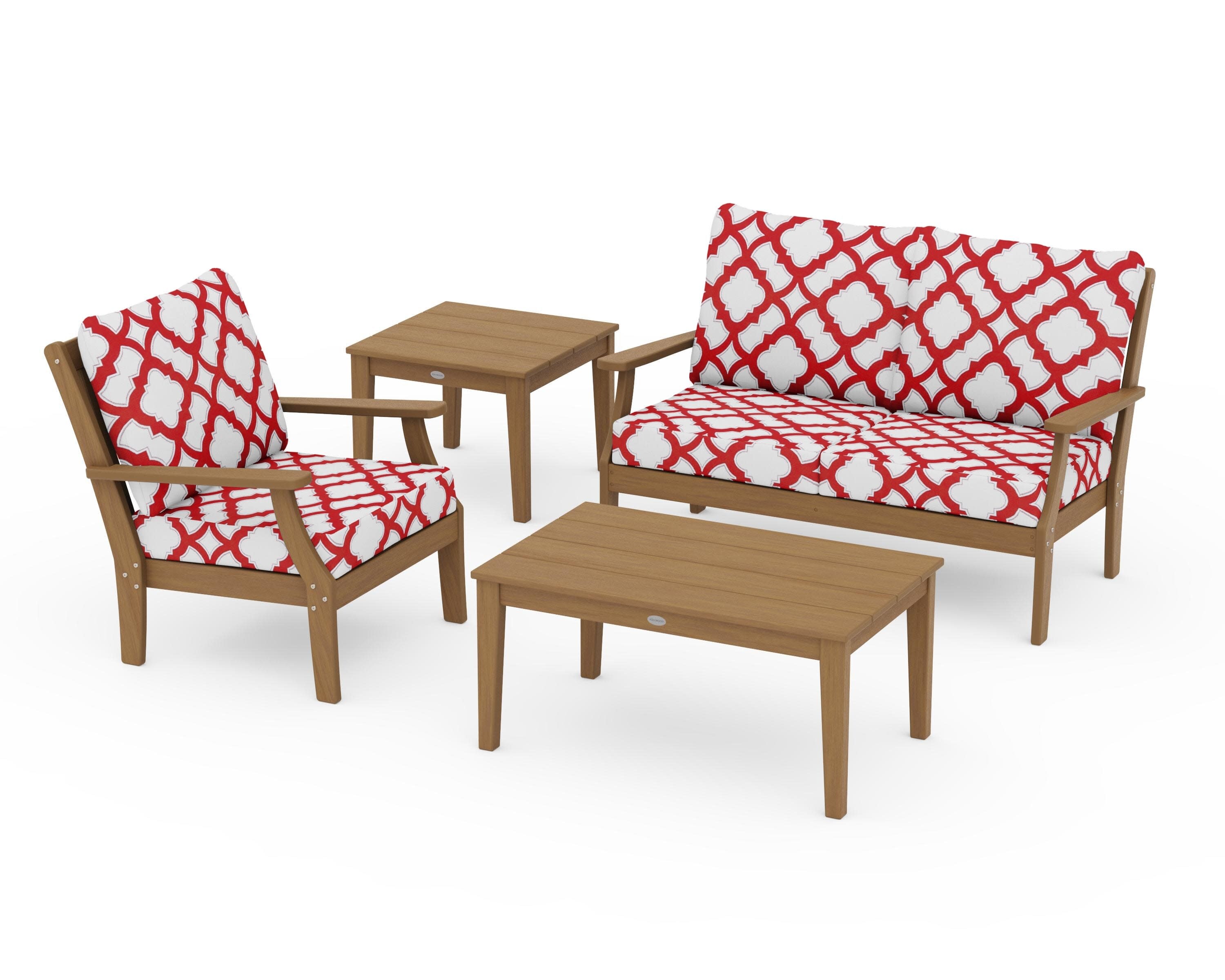 Braxton 4-Piece Deep Seating Set in Natural / Trellis Crimson