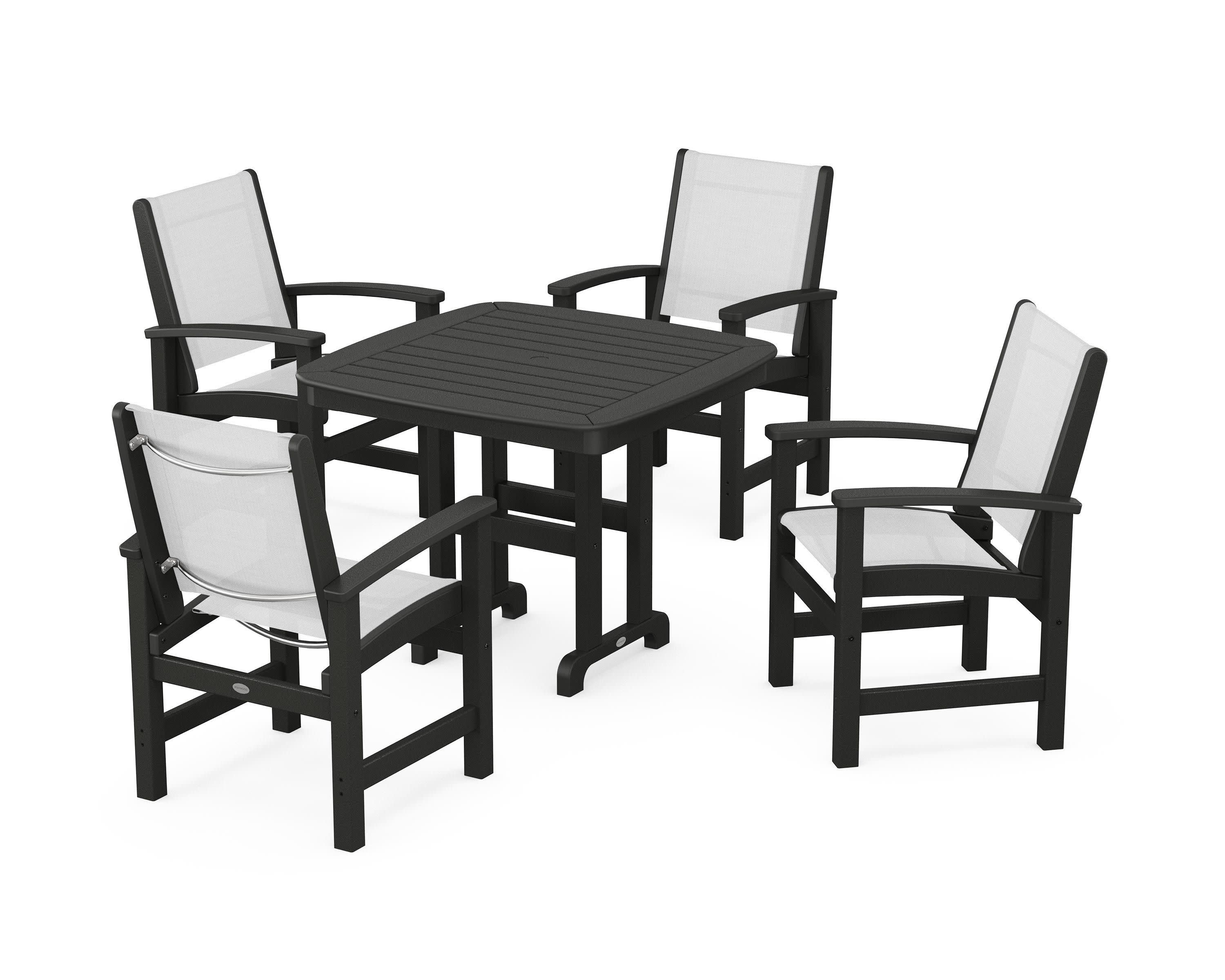 Coastal 5-Piece Dining Set in Black / White Sling