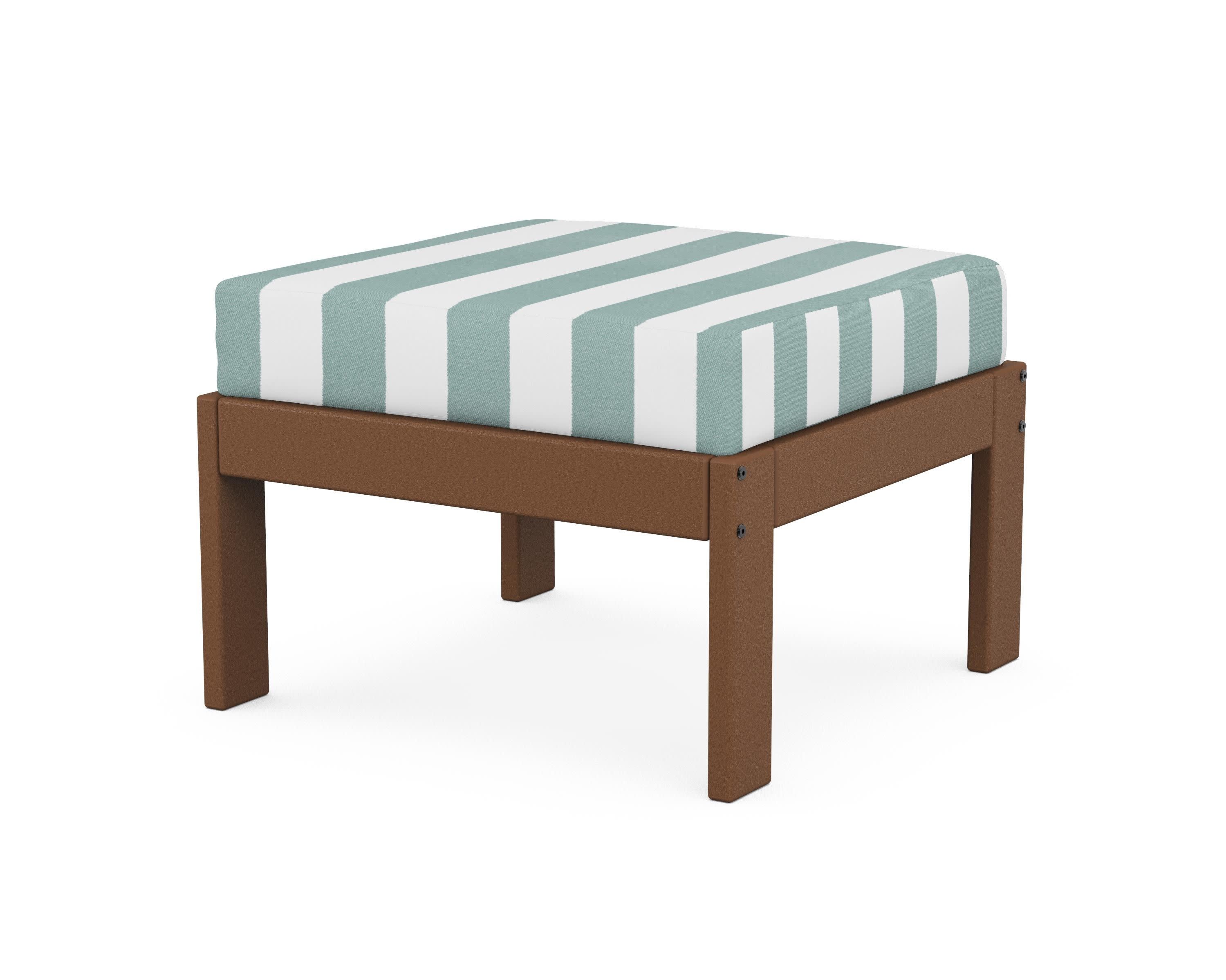 Vineyard Modular Ottoman in Teak / Cabana Stripe Glacier Spa