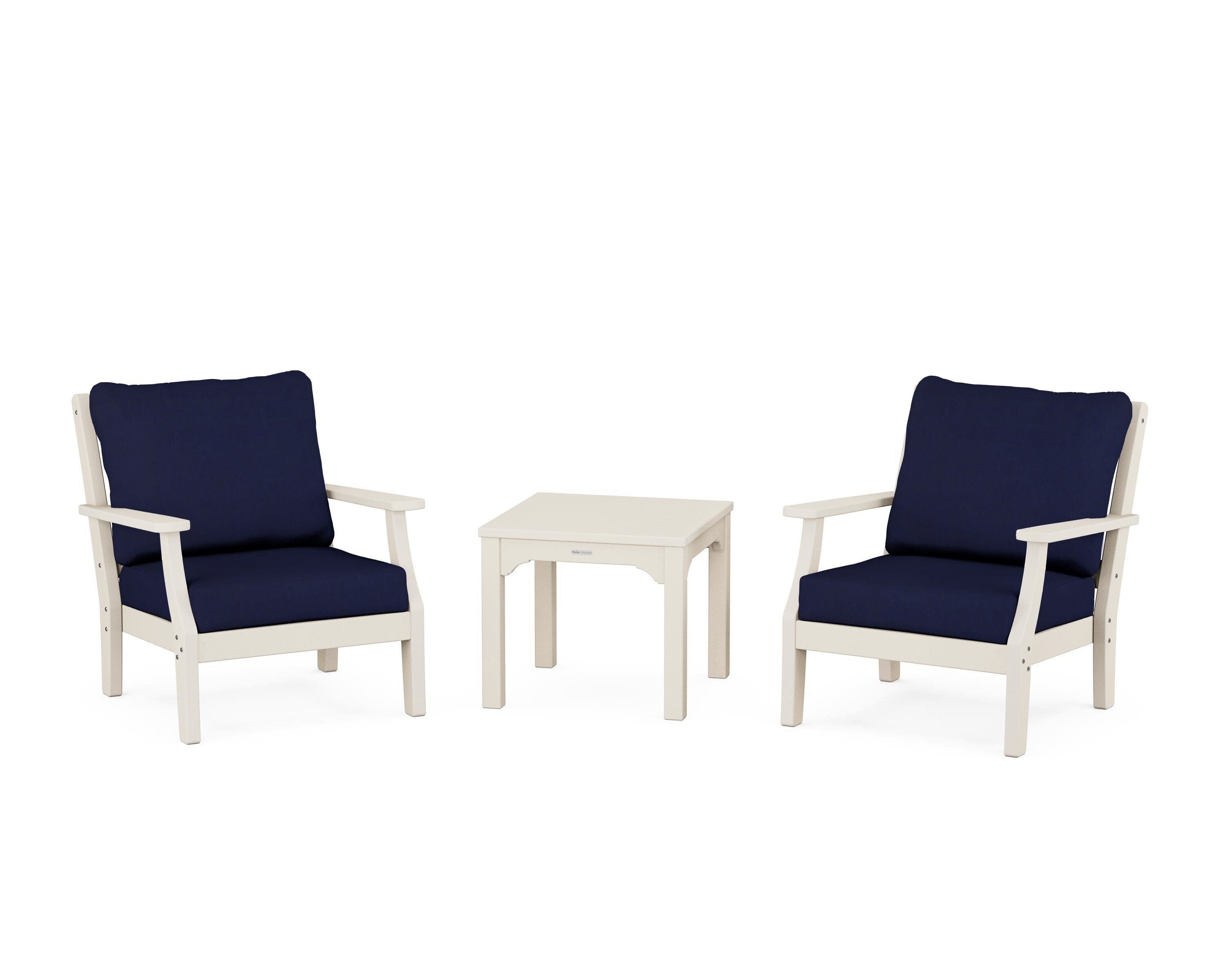 Chinoiserie 3-Piece Deep Seating Set in Sand / Navy