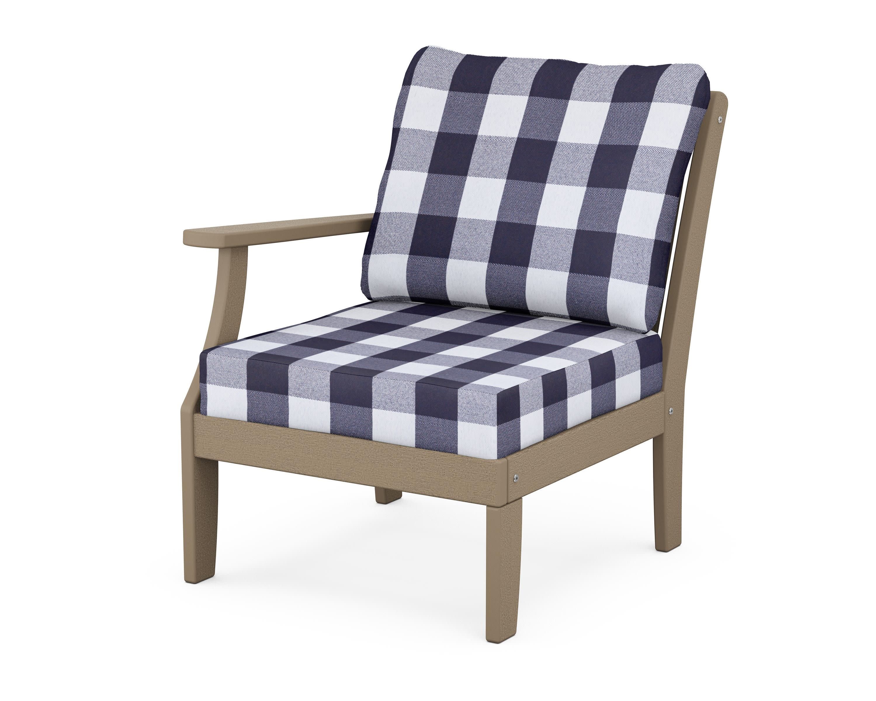 Braxton Modular Left Arm Chair in Vintage Sahara / Buffalo Plaid Navy