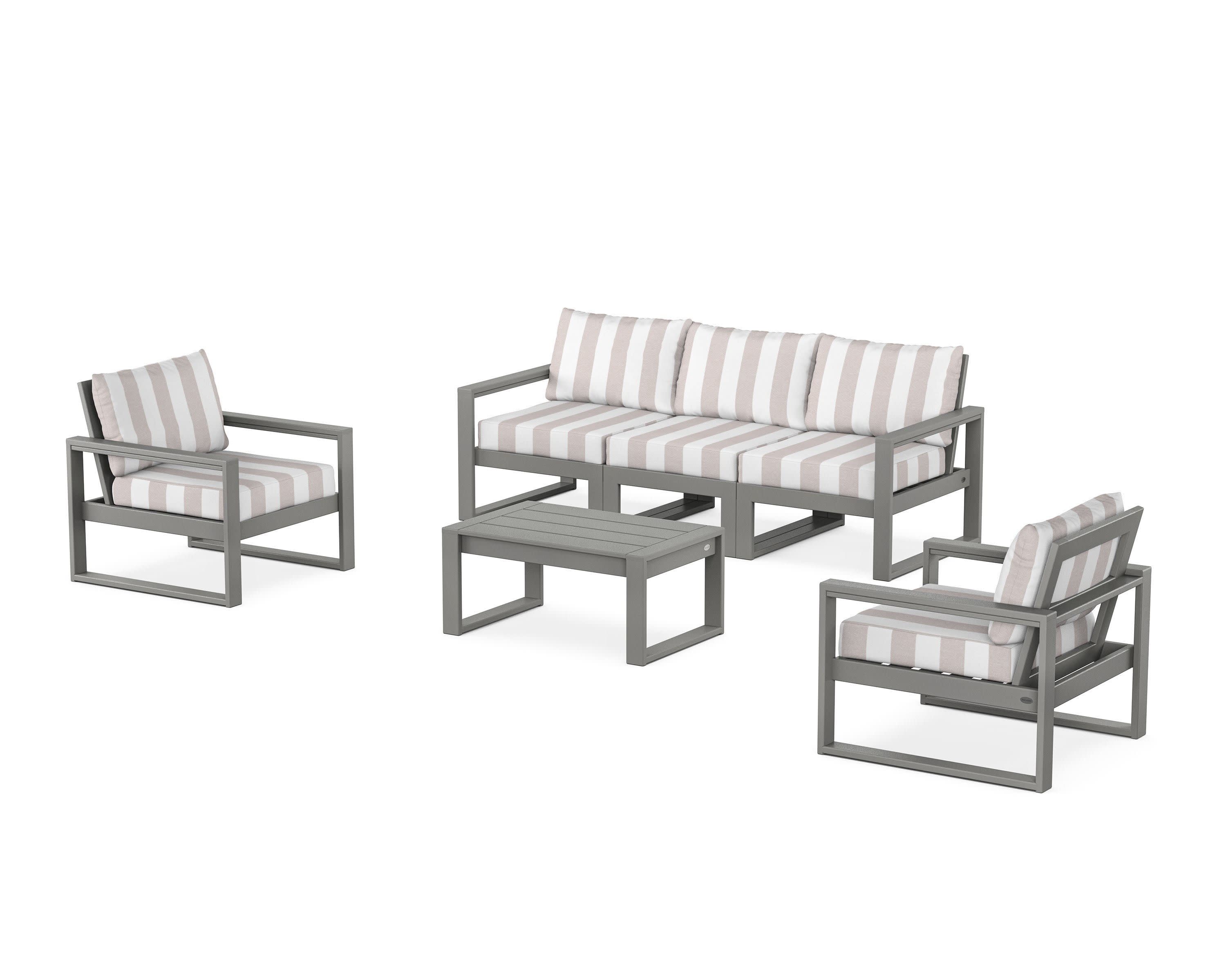 EDGE Sectional 4-Piece Deep Seating Set with Sofa in Slate Grey / Cabana Stripe Dune Burlap