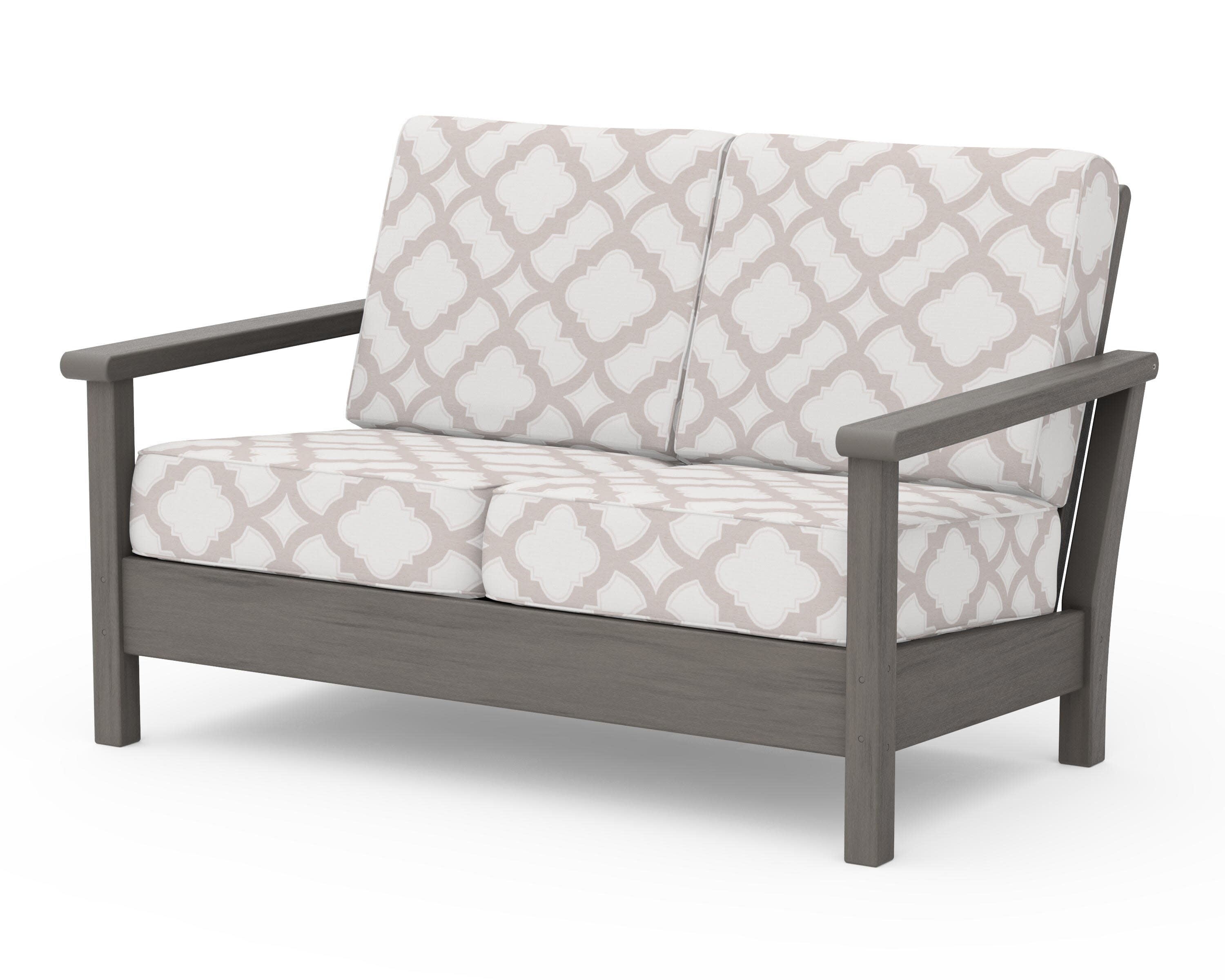 Harbour Deep Seating Loveseat in Driftwood / Trellis Dune Burlap