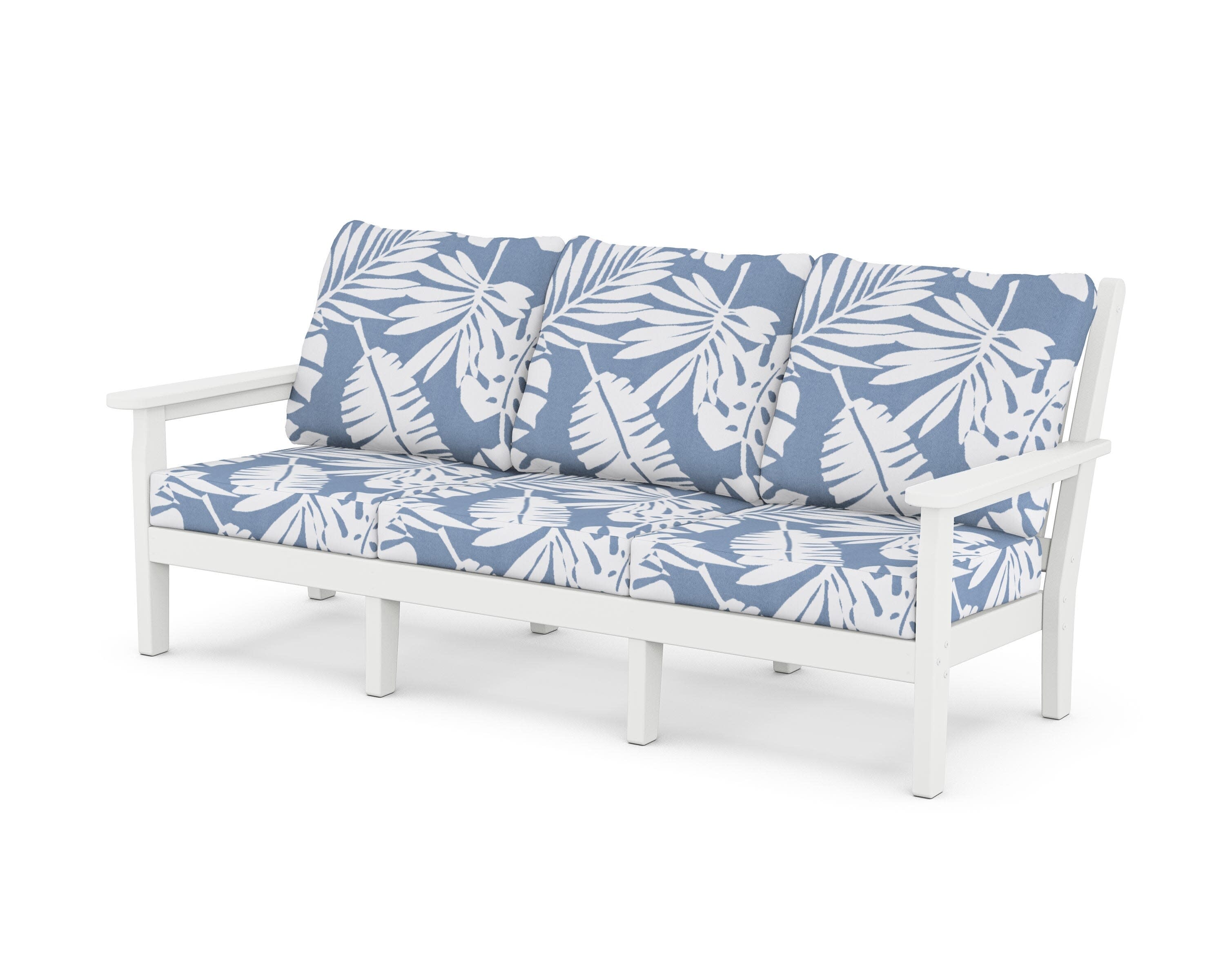 Chippendale Deep Seating Sofa in White / Leaf Sky Blue
