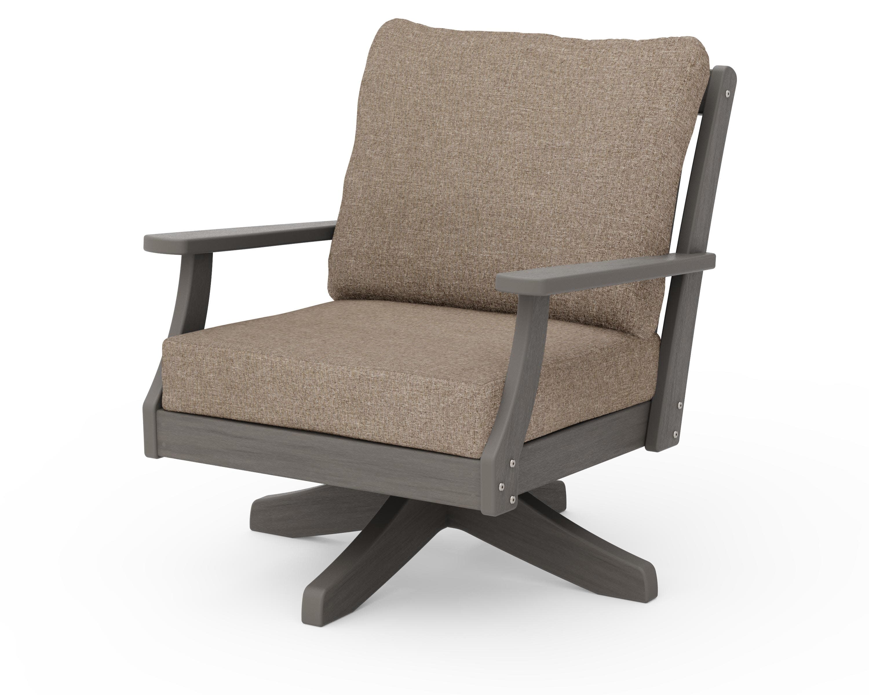 Braxton Deep Seating Swivel Chair in Driftwood / Spiced Burlap