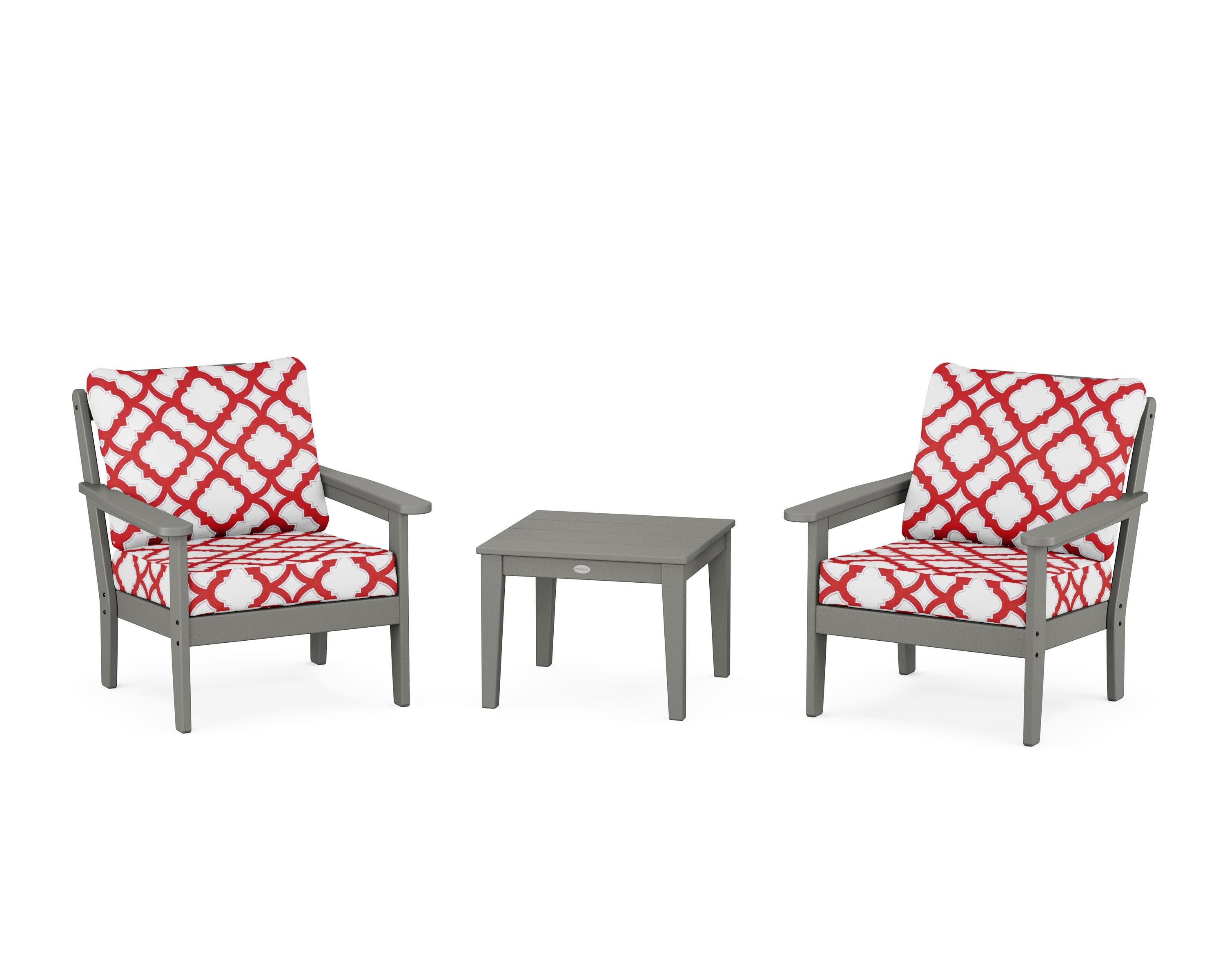 Cottage 3-Piece Deep Seating Set in Slate Grey / Trellis Crimson