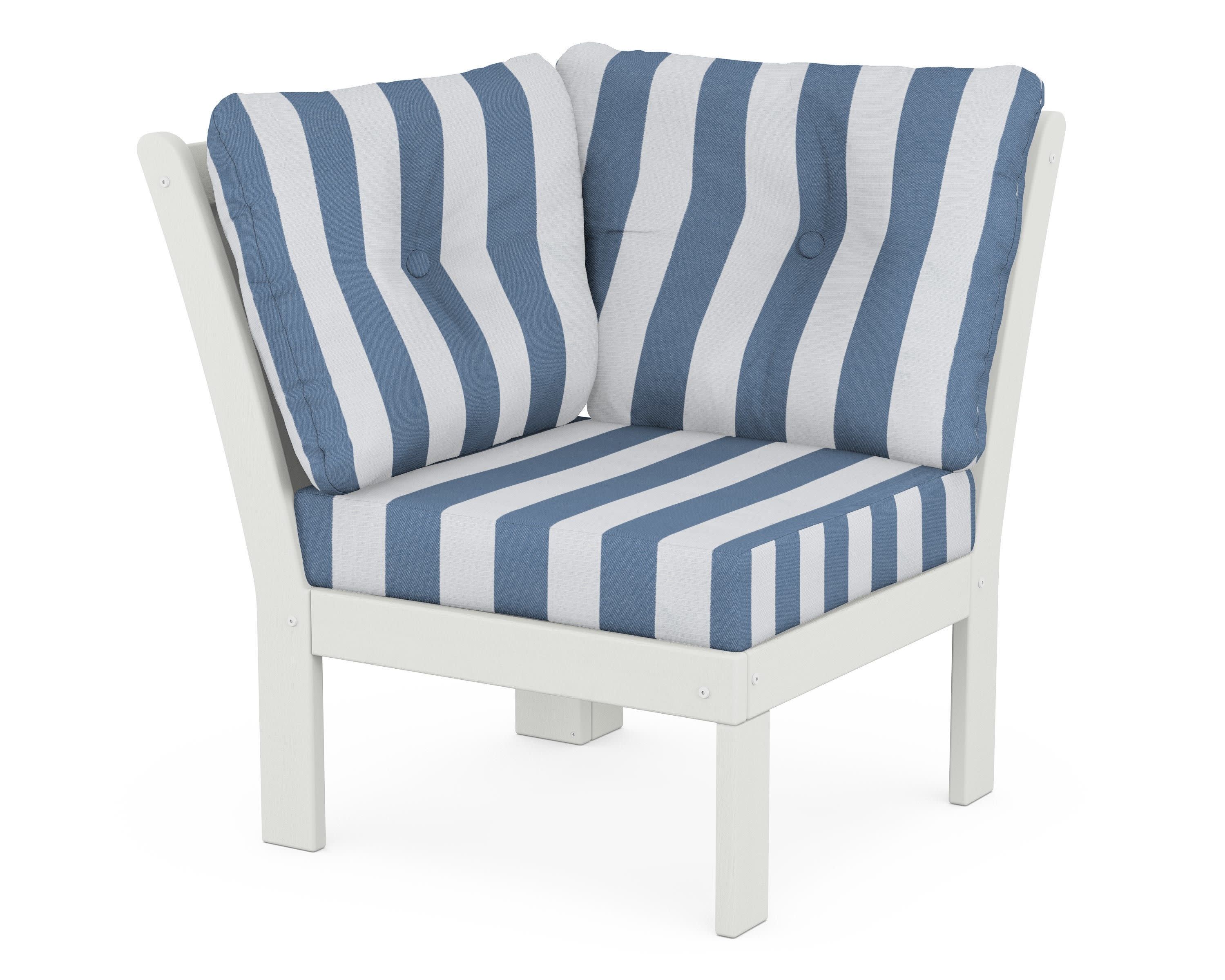 Vineyard Modular Corner Chair in Vintage White / Cabana Stripe Sky Blue