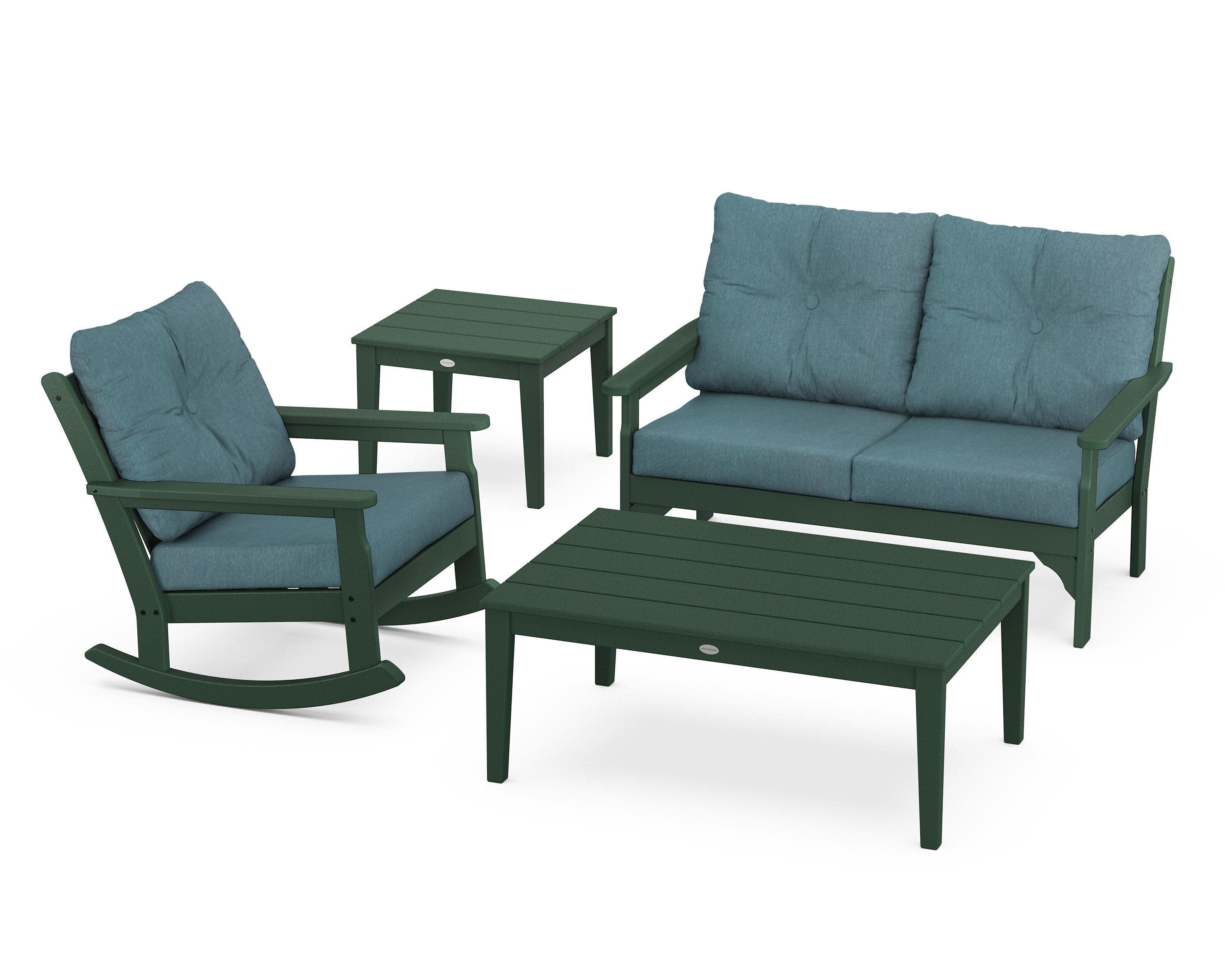 Vineyard 4-Piece Deep Seating Rocker Set in Green / Ocean Teal