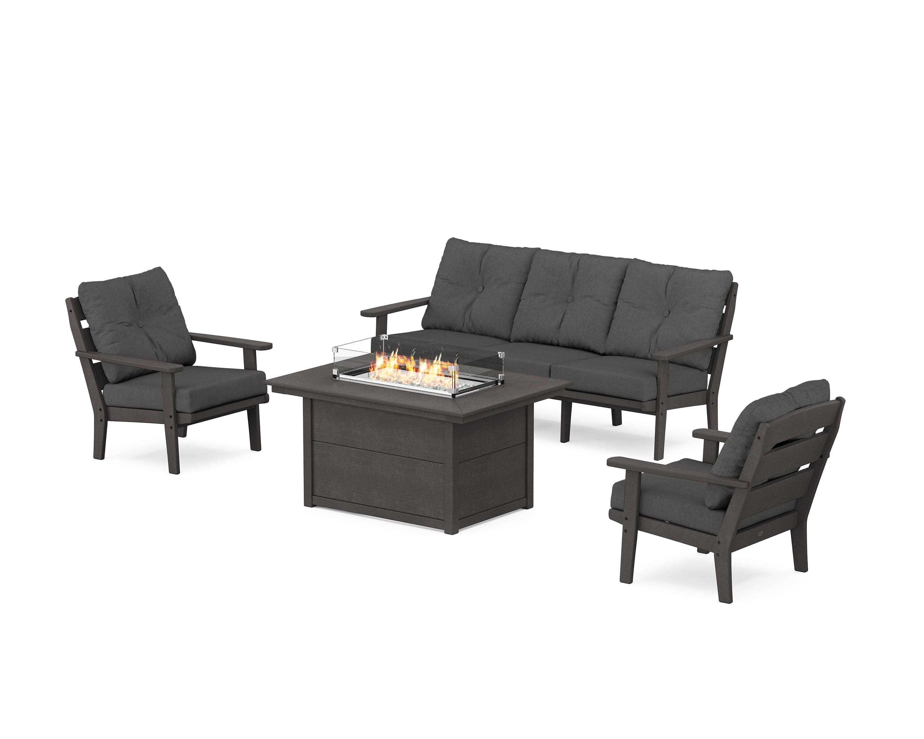 Lakeside Deep Seating Fire Pit Table Set in Vintage Coffee / Spectrum Carbon