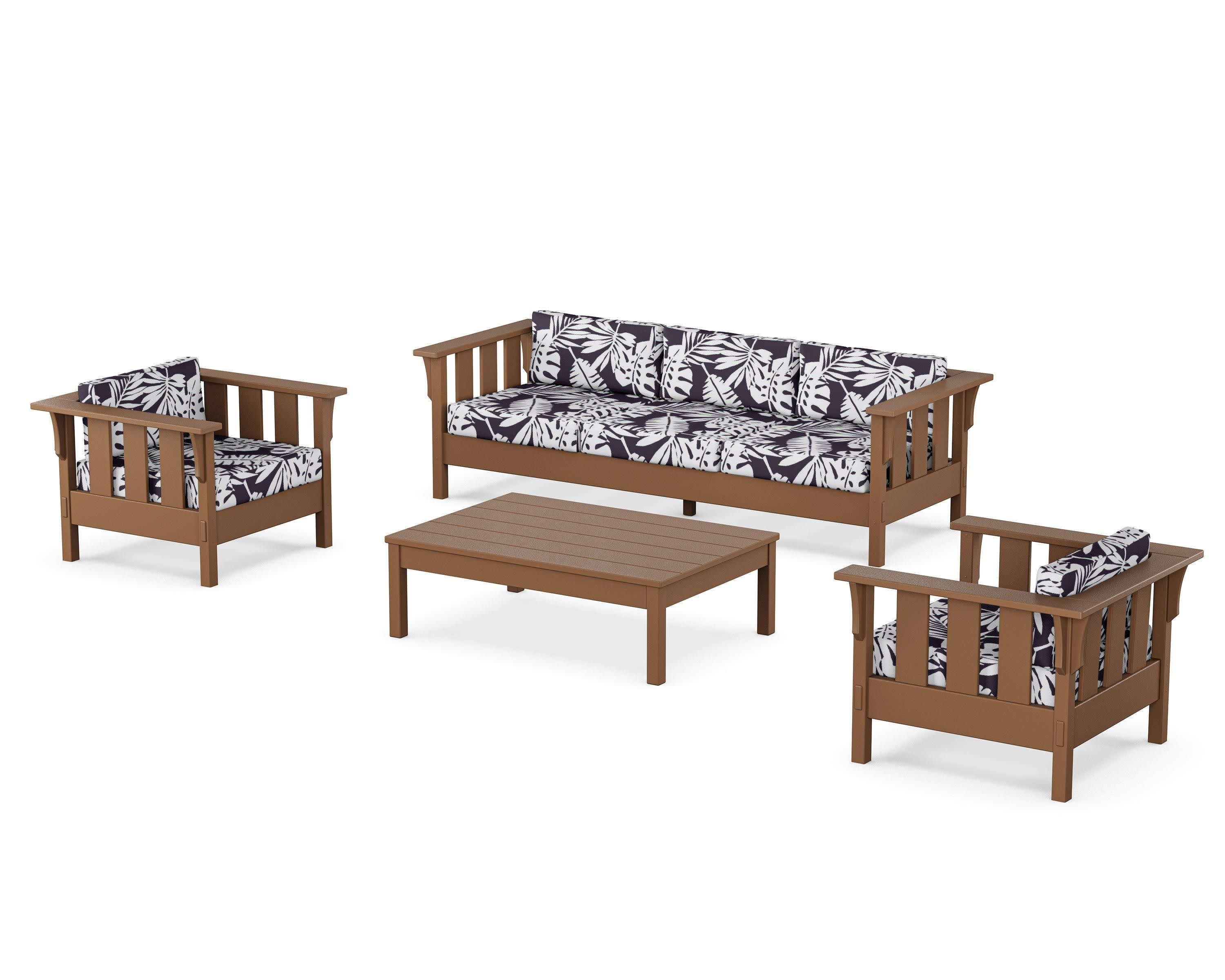 Acadia 4-Piece Deep Seating Set with Sofa in Teak / Leaf Navy
