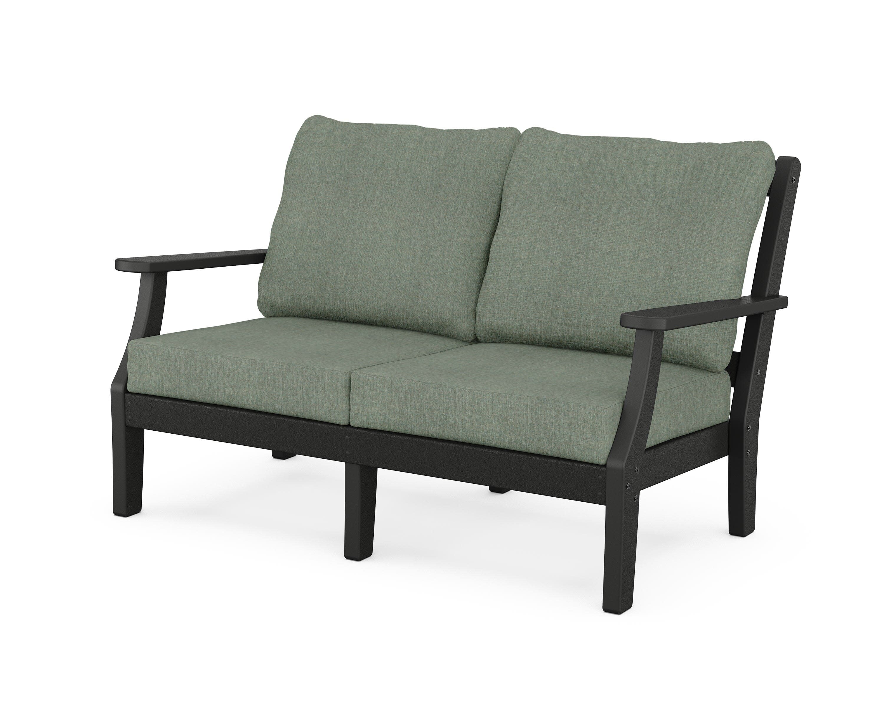 Chinoiserie Deep Seating Loveseat in Black / Cast Sage