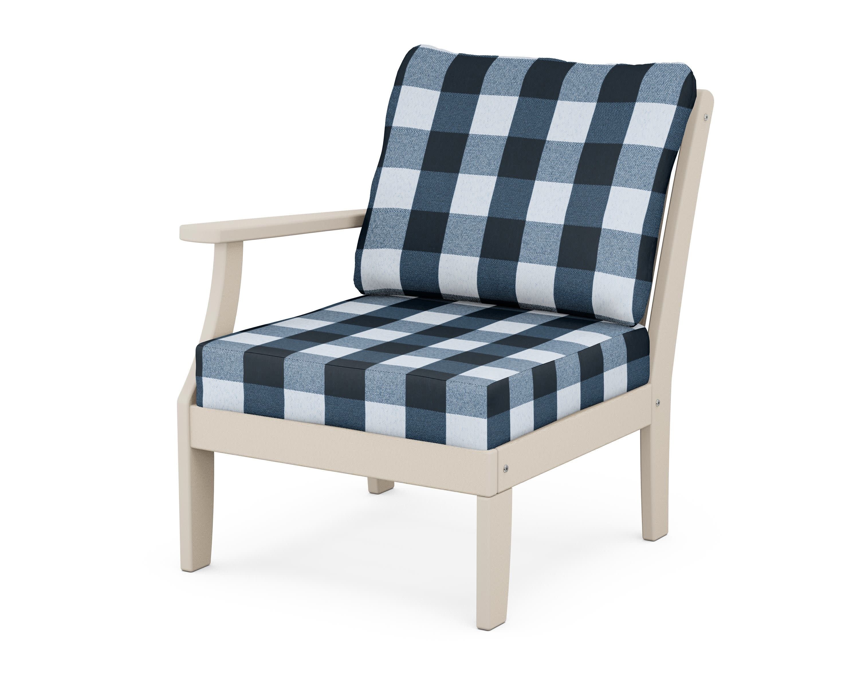 Braxton Modular Left Arm Chair in Sand / Buffalo Plaid Marine Indigo