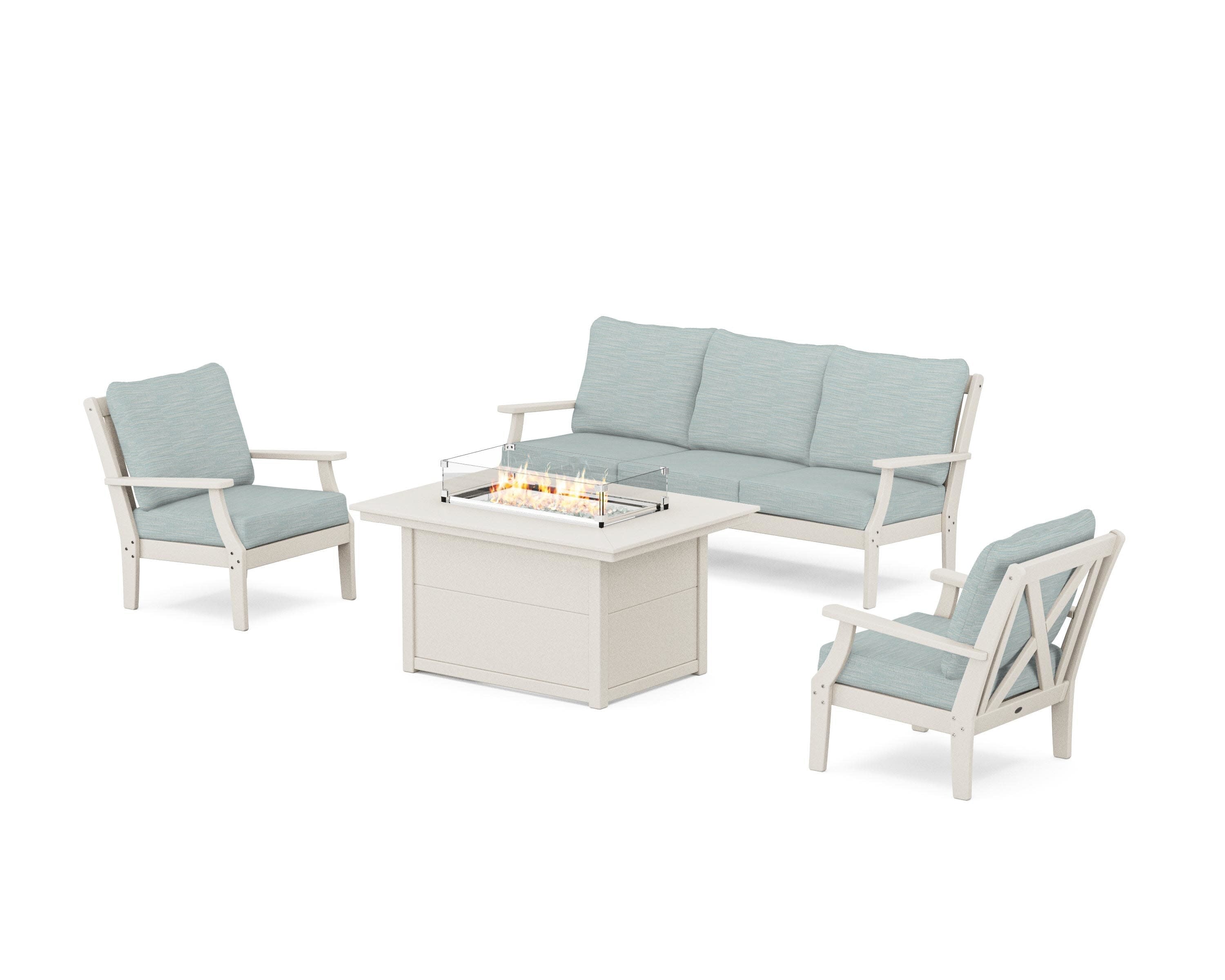 Braxton Deep Seating Fire Pit Table Set in Sand / Soothe Mist
