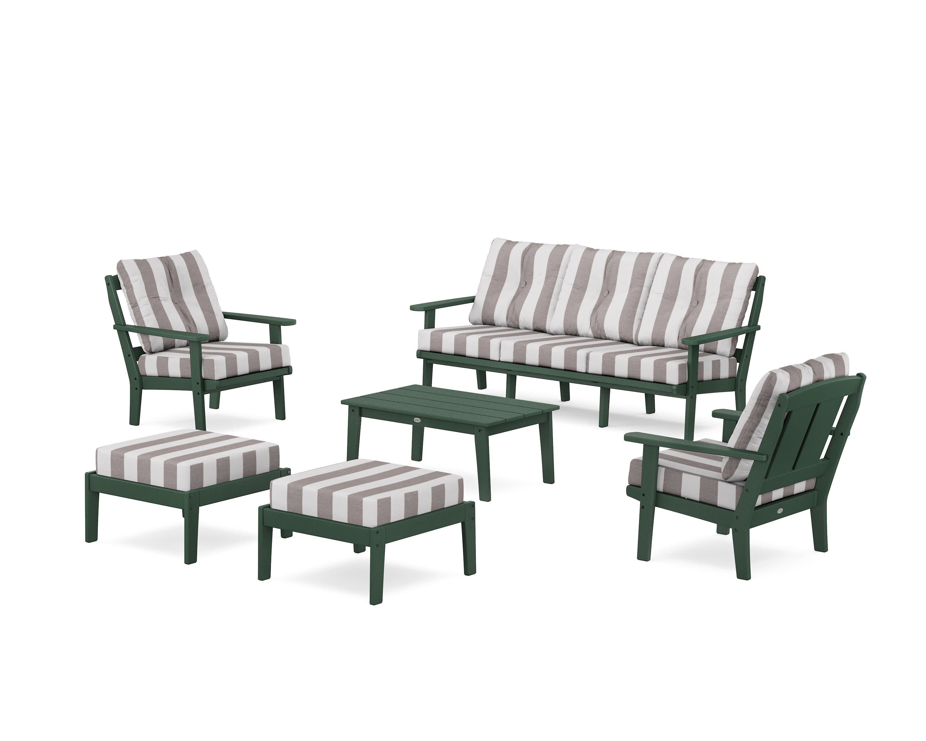 Mission 6-Piece Lounge Sofa Set in Green / Cabana Stripe Grey Mist
