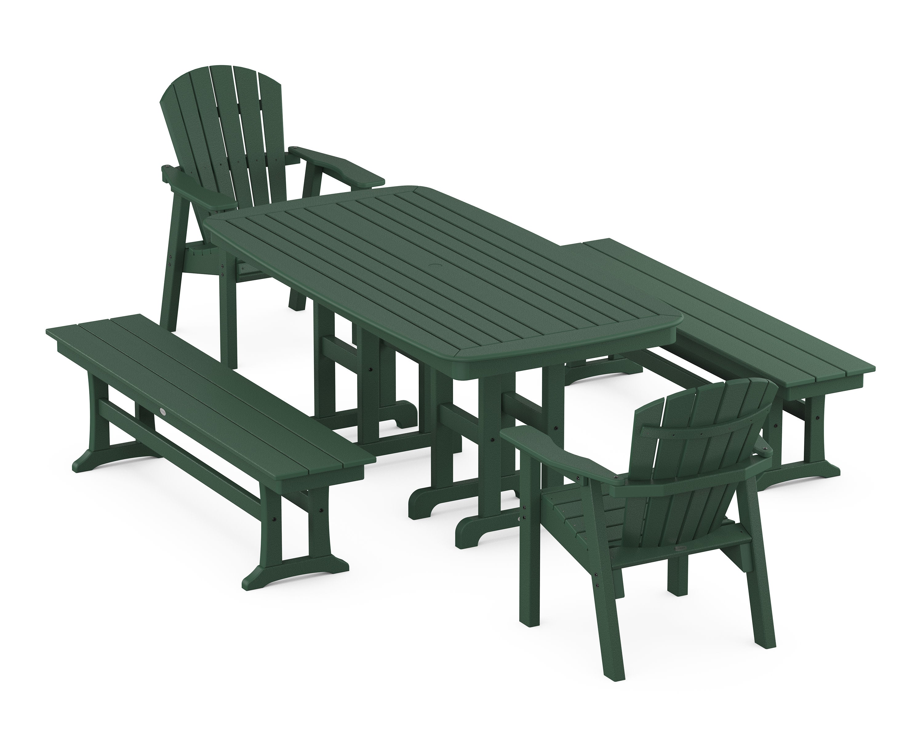 Seashell 5-Piece Dining Set with Benches in Green