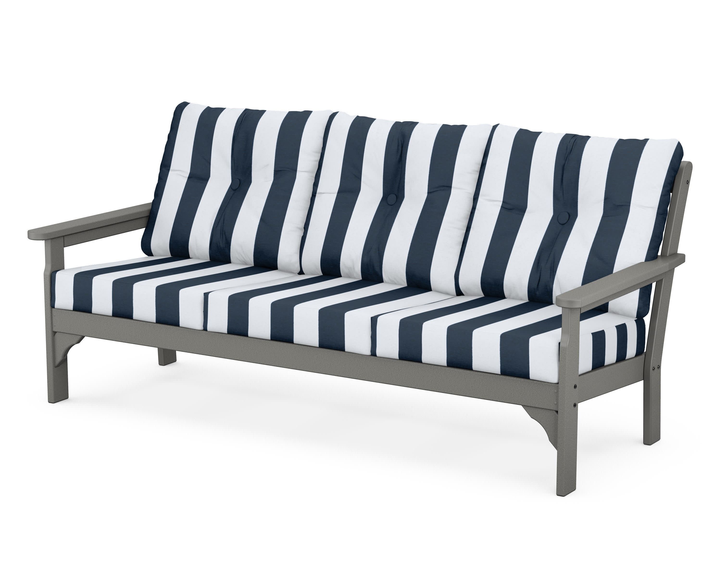 Vineyard Deep Seating Sofa in Slate Grey / Cabana Stripe Marine Indigo