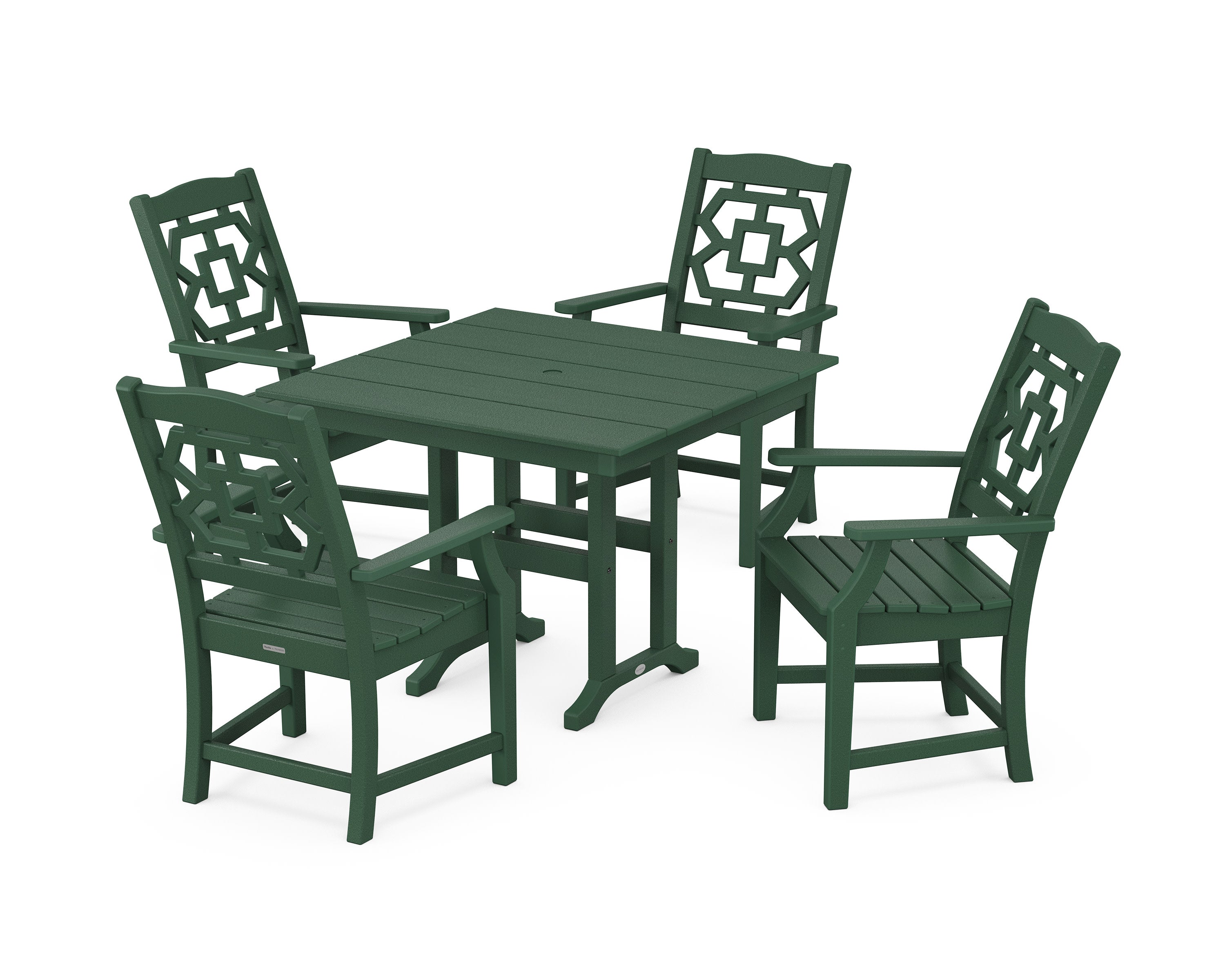 Chinoiserie 5-Piece Farmhouse Dining Set in Green