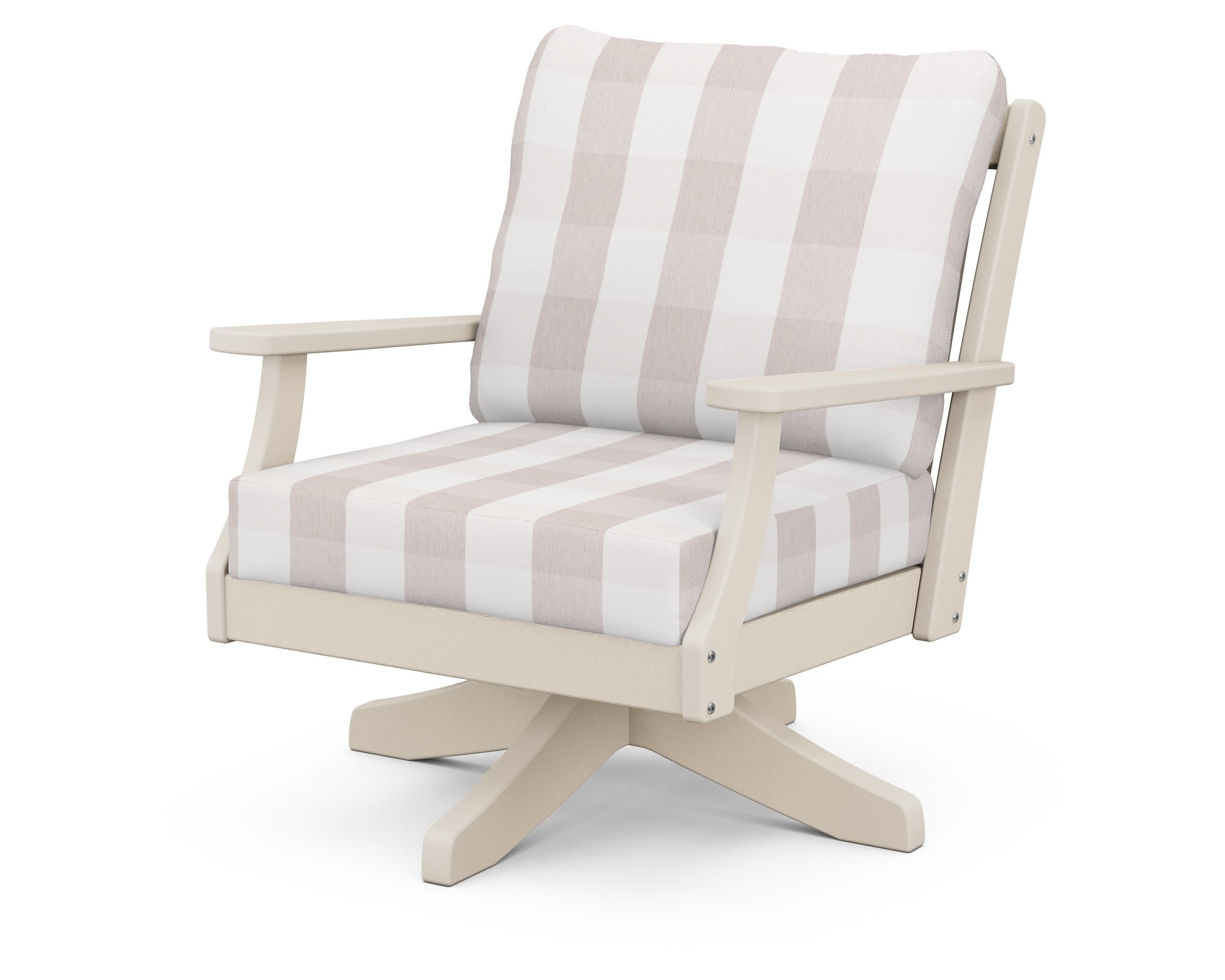 Braxton Deep Seating Swivel Chair in Sand / Buffalo Plaid Dune Burlap