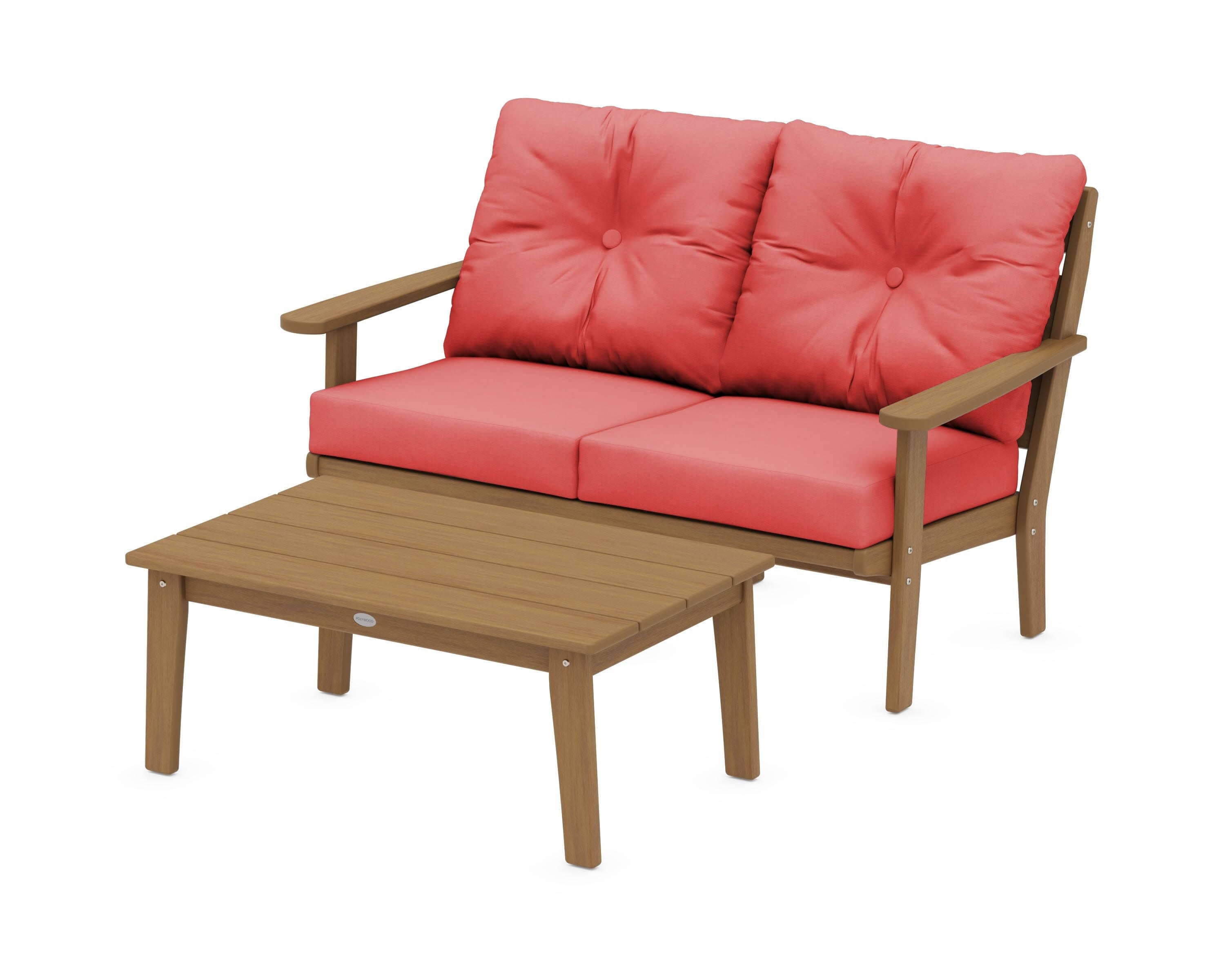 Lakeside 2-Piece Lounge Loveseat Set in Natural / Crimson Linen