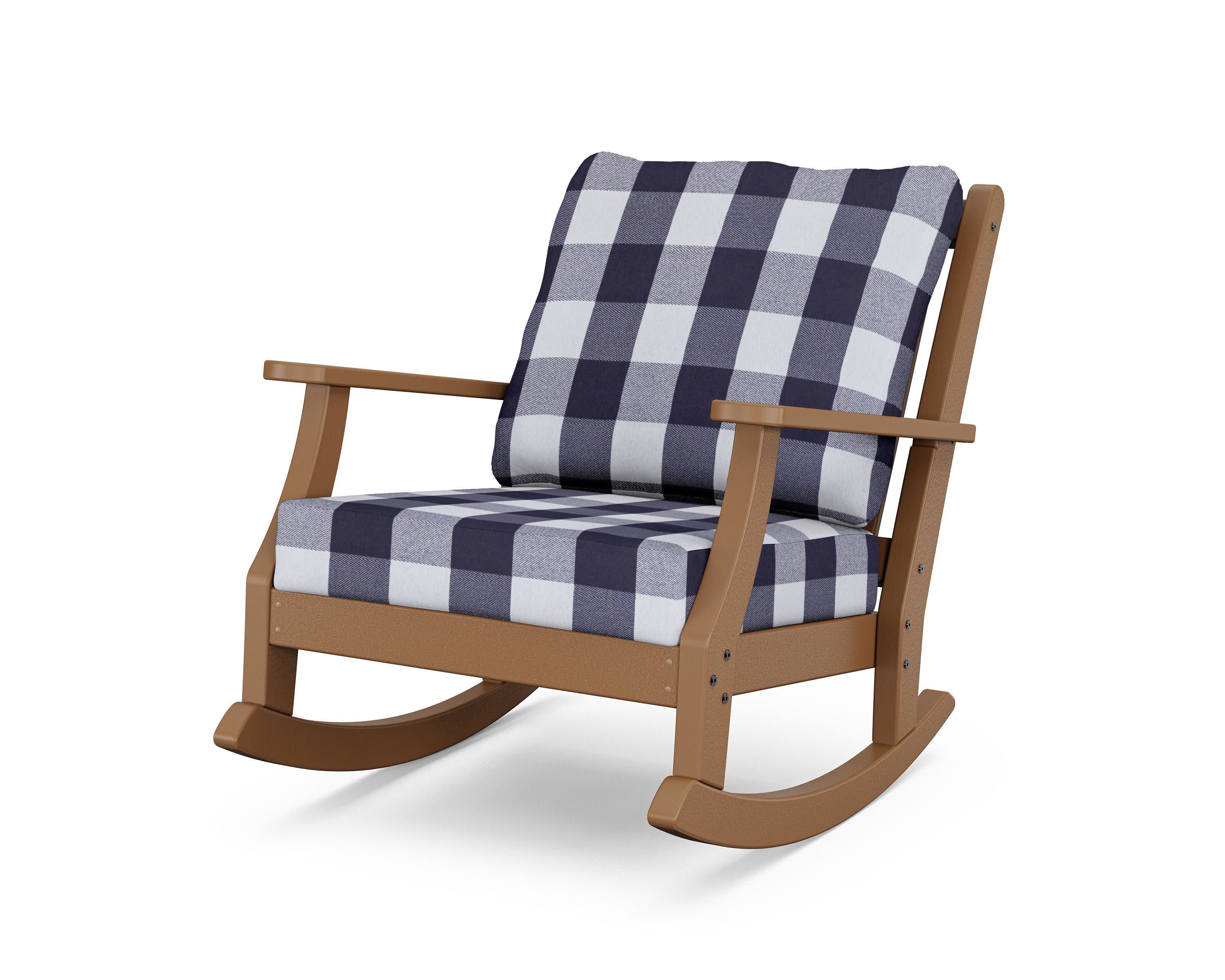 Wovendale Deep Seating Rocking Chair in Teak / Buffalo Plaid Navy