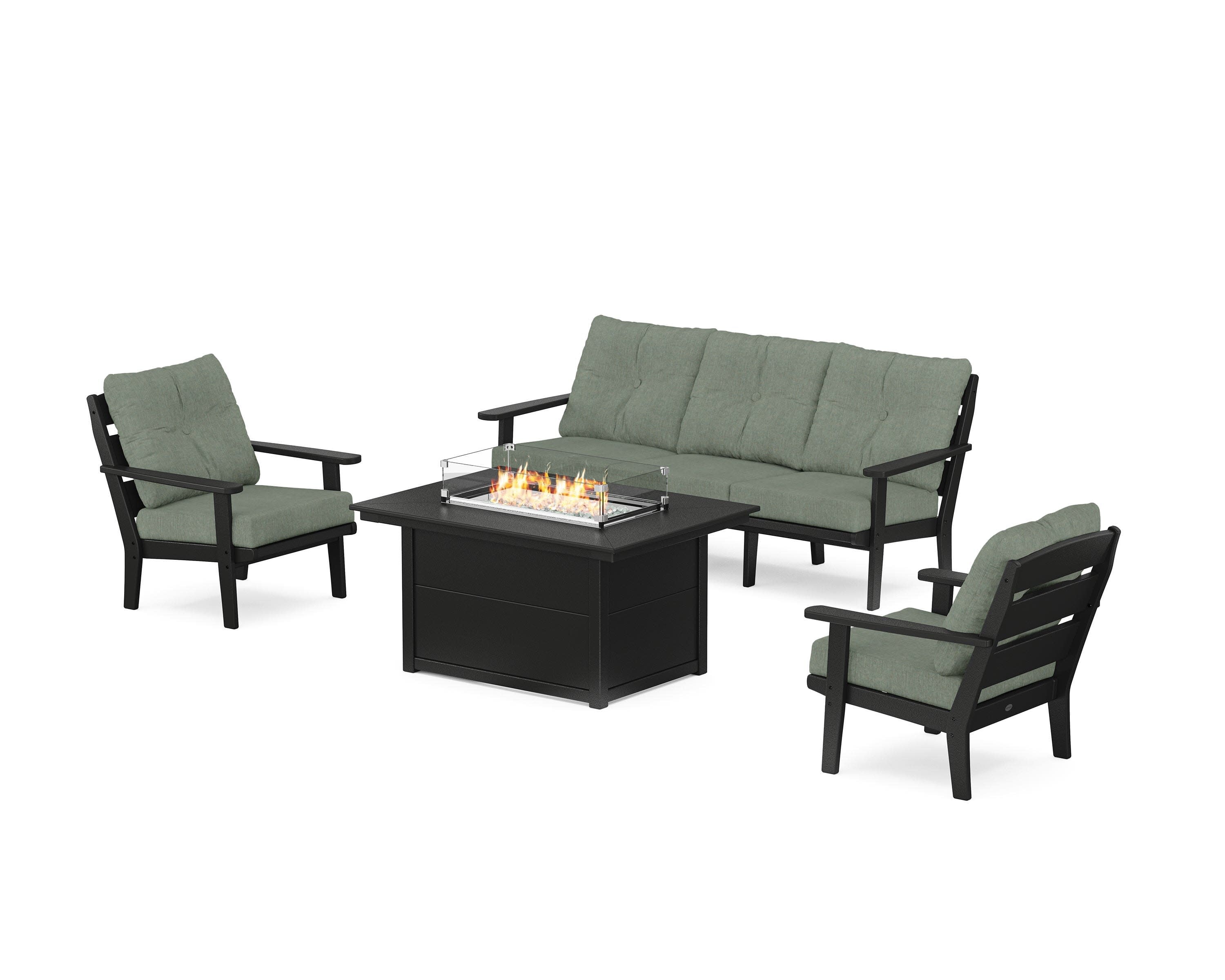 Lakeside Deep Seating Fire Pit Table Set in Black / Cast Sage