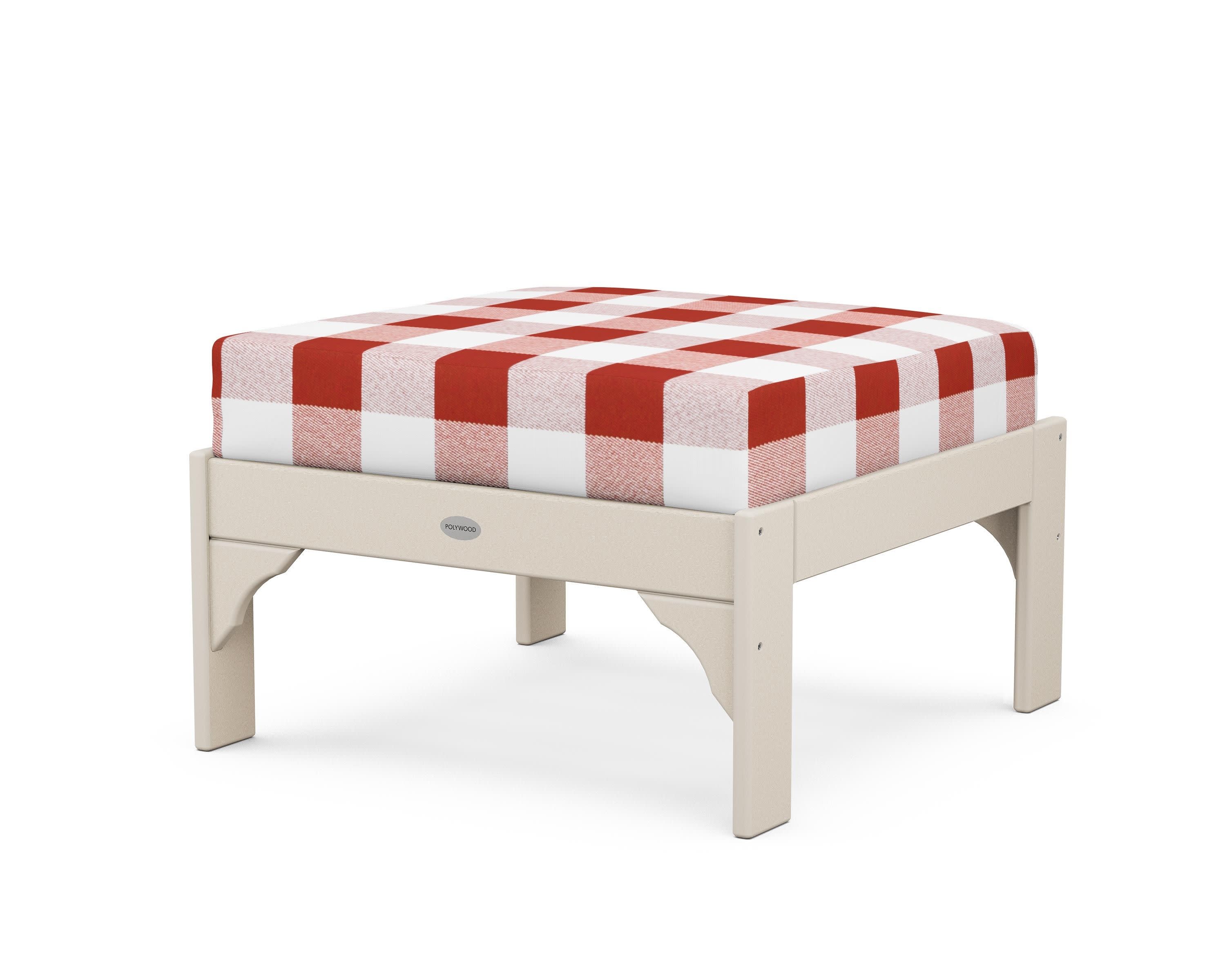 Vineyard Deep Seating Ottoman in Sand / Buffalo Plaid Crimson