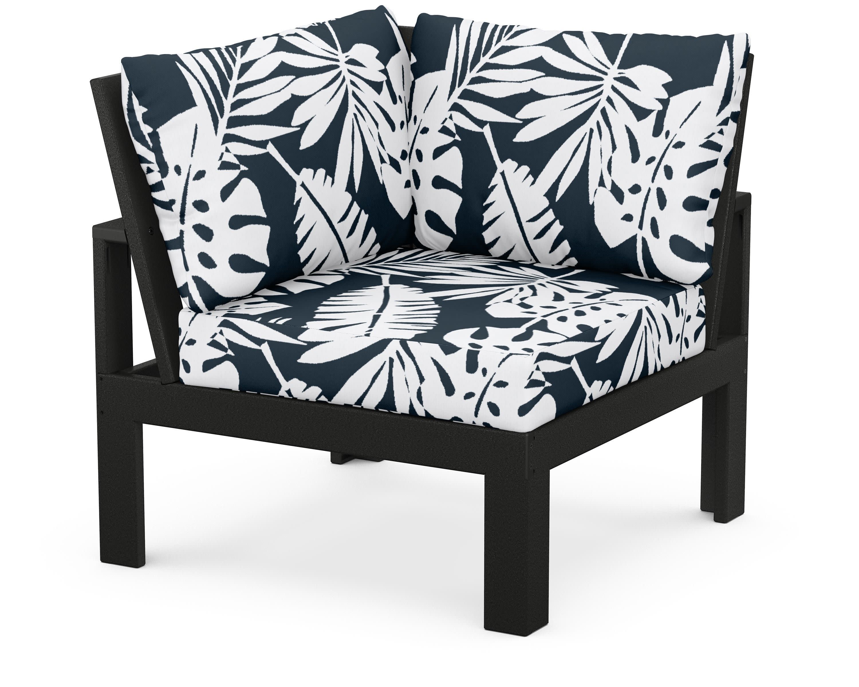 Modular Corner Chair in Black / Leaf Marine Indigo