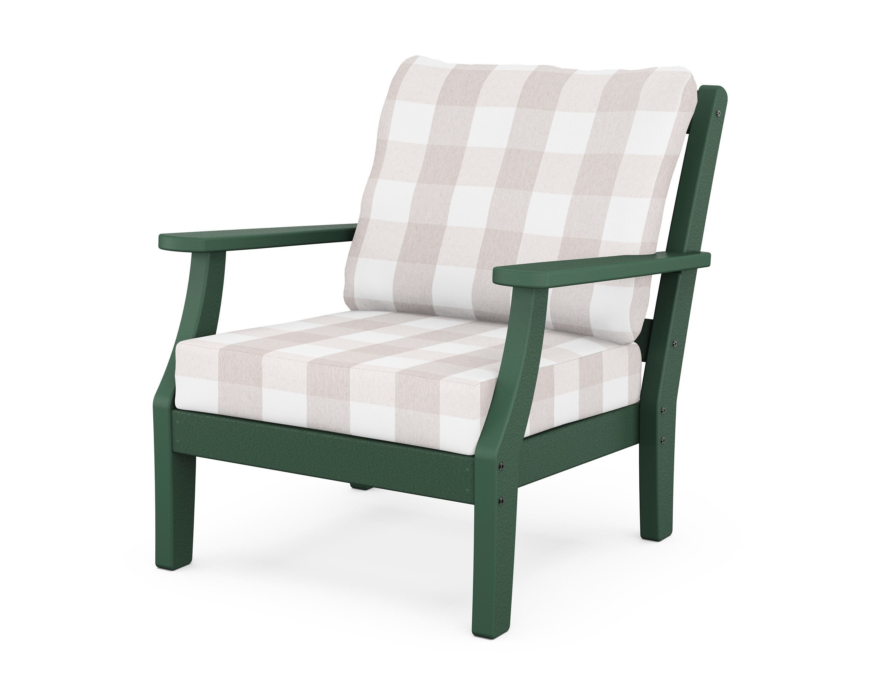 Chinoiserie Deep Seating Chair in Green / Buffalo Plaid Dune Burlap