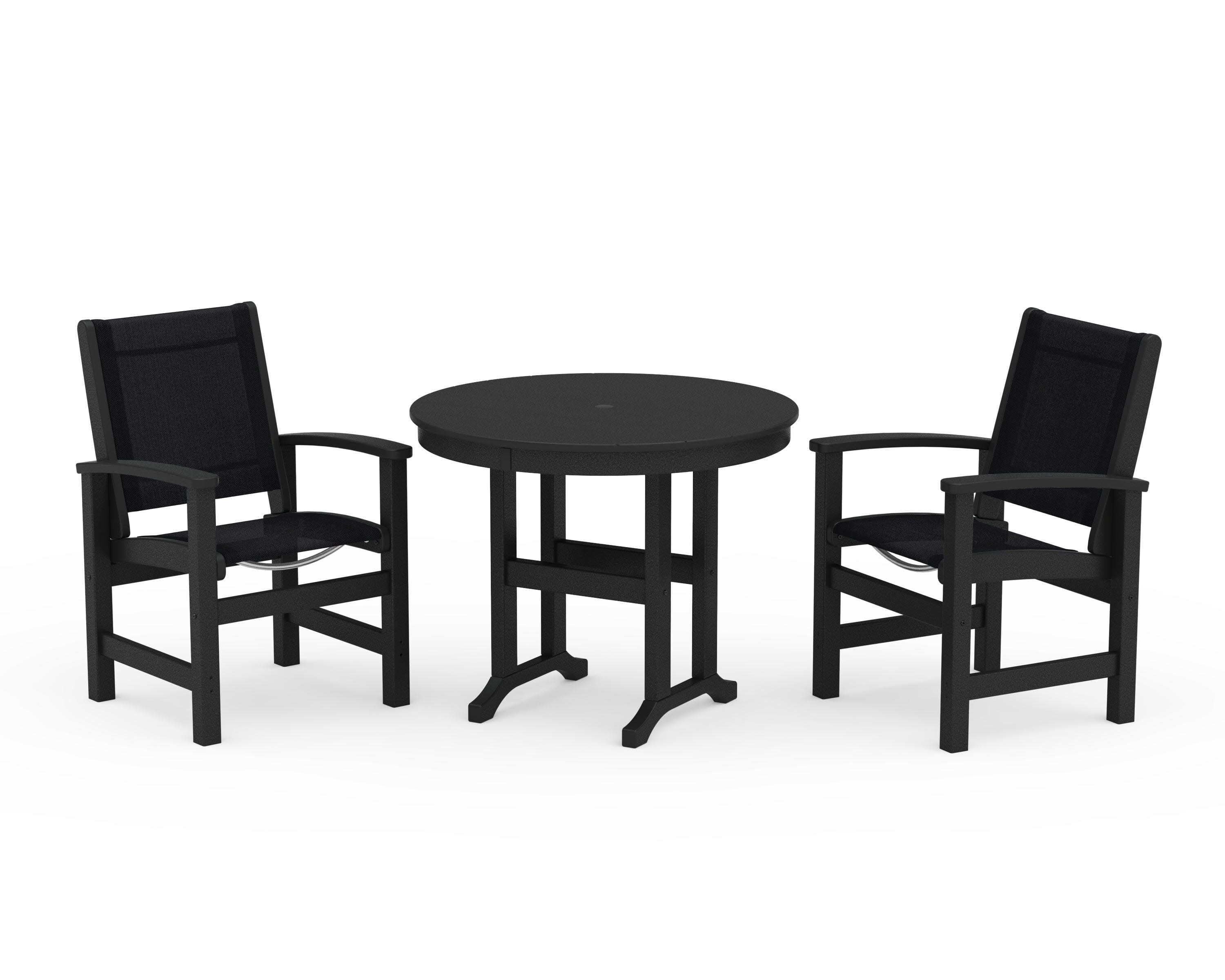 Coastal 3-Piece Round Dining Set in Black / Black Sling