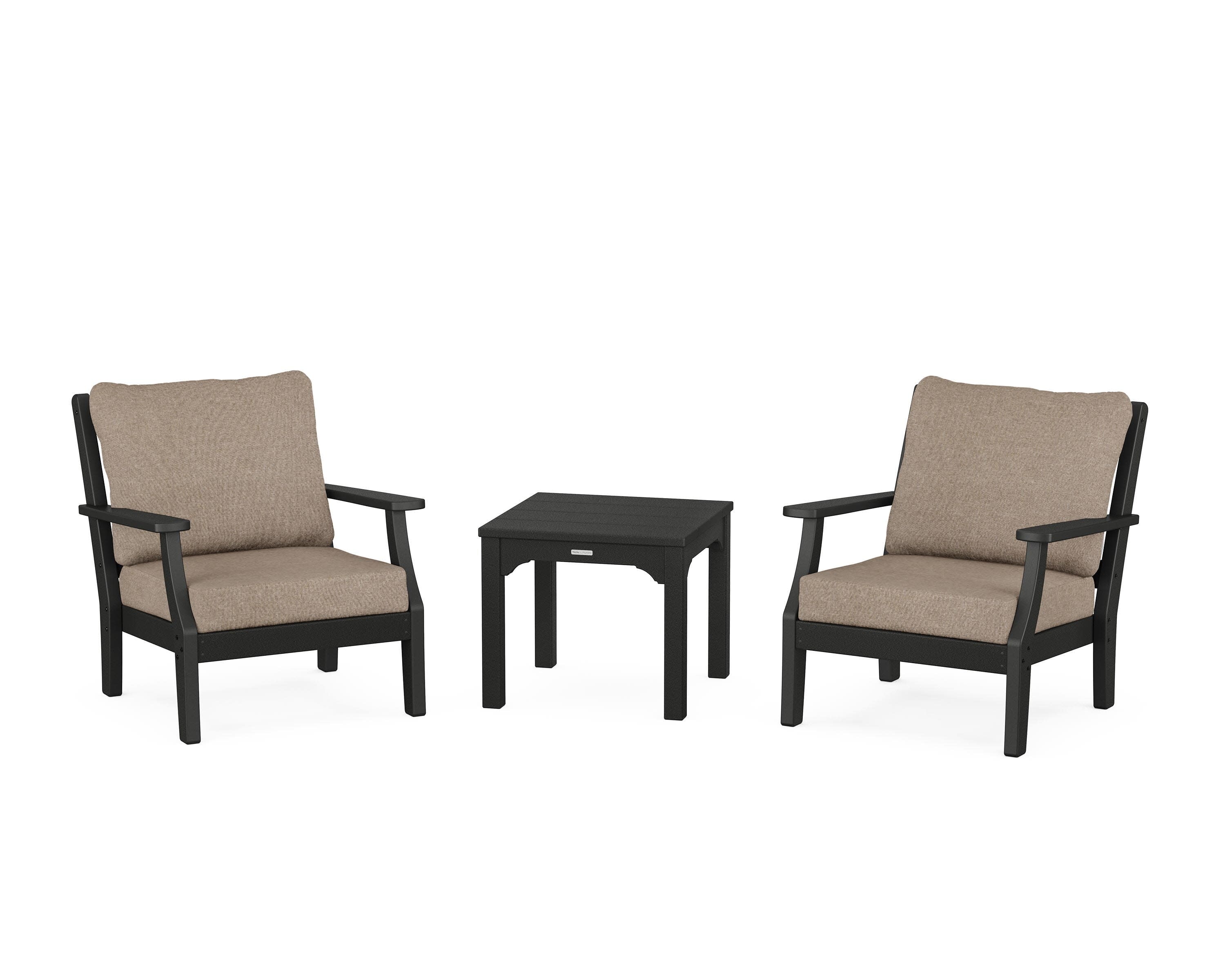 Chinoiserie 3-Piece Deep Seating Set in Black / Spiced Burlap