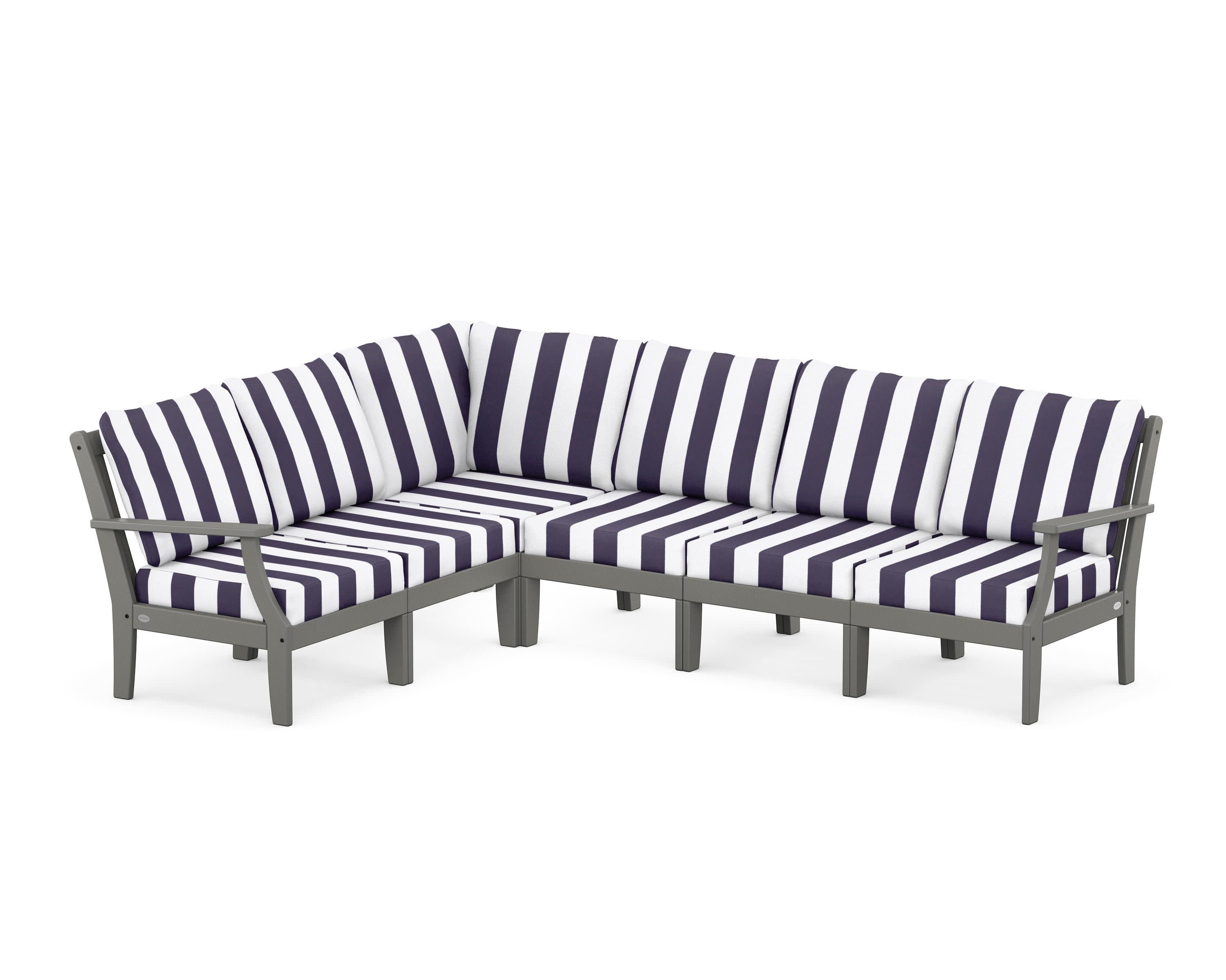 Braxton Modular 6-Piece Deep Seating Set in Slate Grey / Cabana Stripe Navy