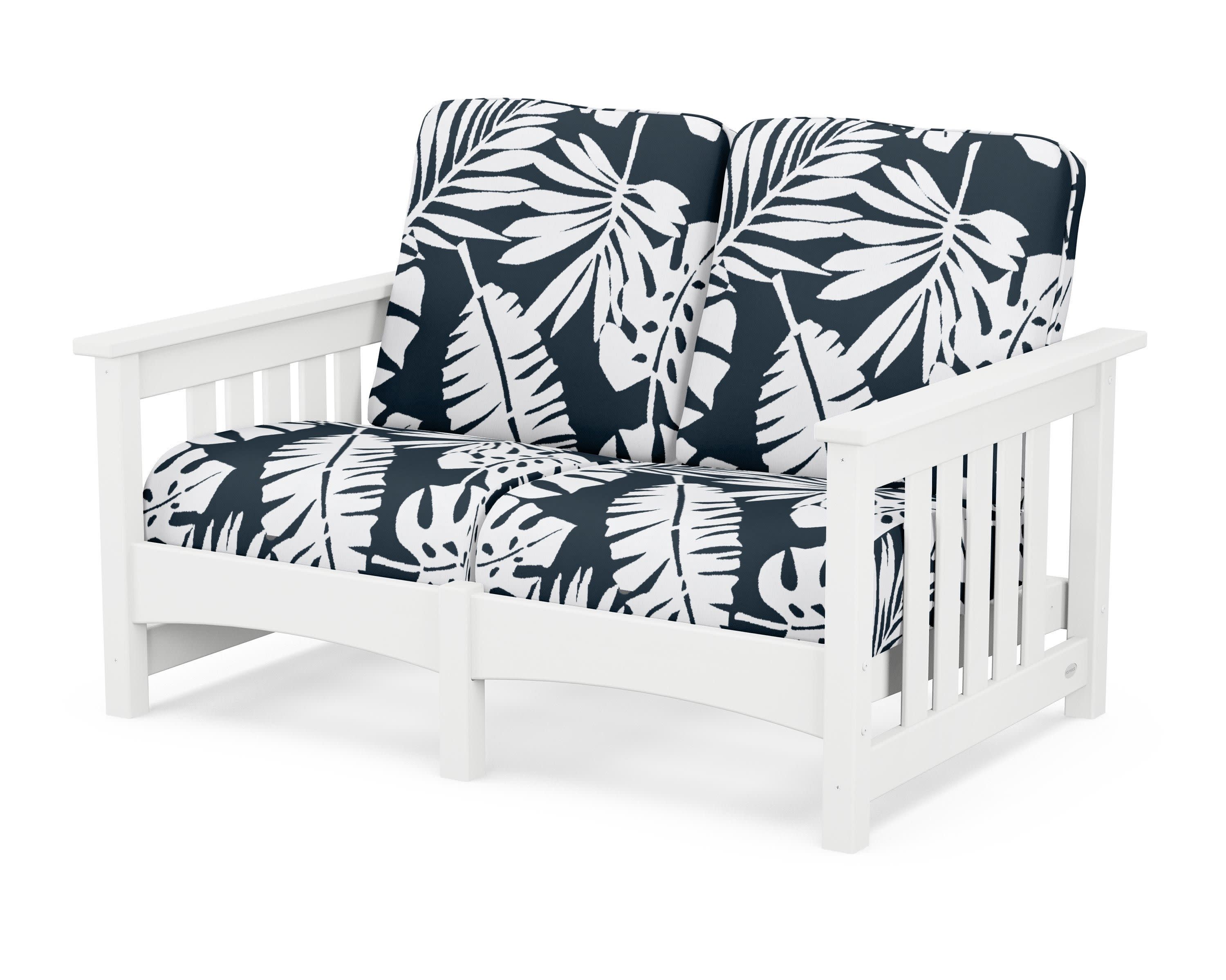 Club Mission Loveseat in White / Leaf Marine Indigo