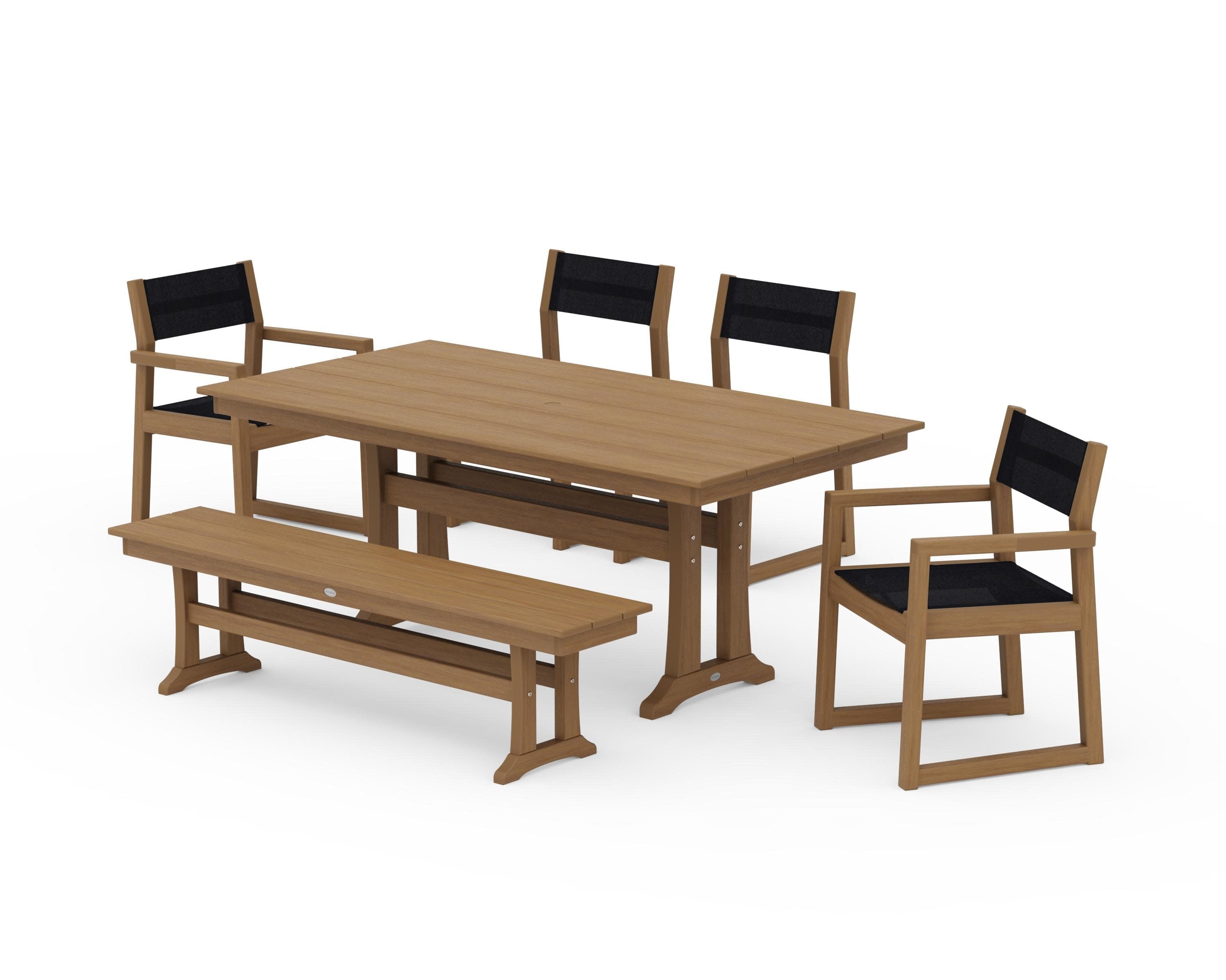 EDGE Sling 6-Piece Farmhouse Dining Set With Trestle Legs in Natural / Black Sling