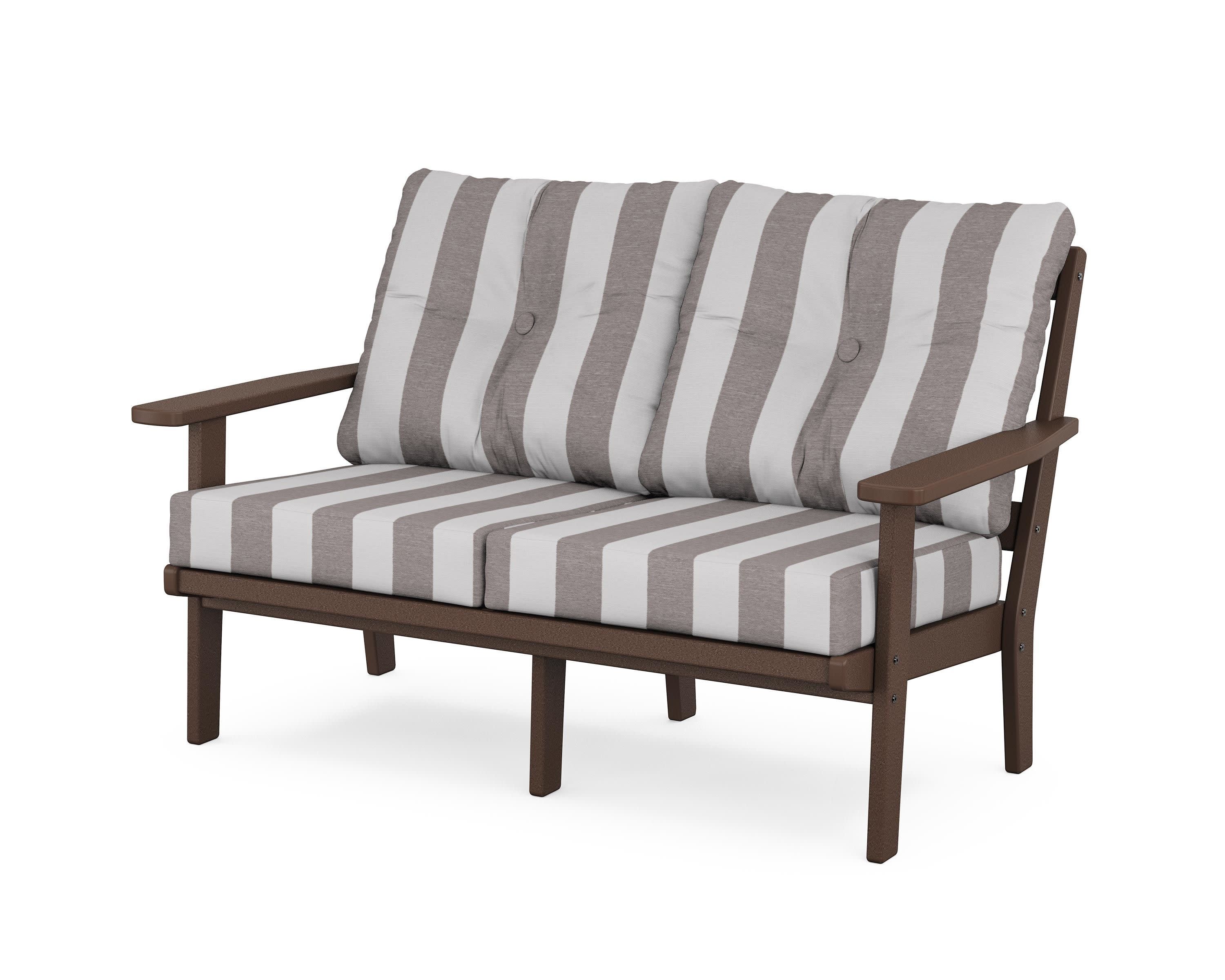 Oxford Deep SeatingLoveseat in Mahogany / Cabana Stripe Grey Mist