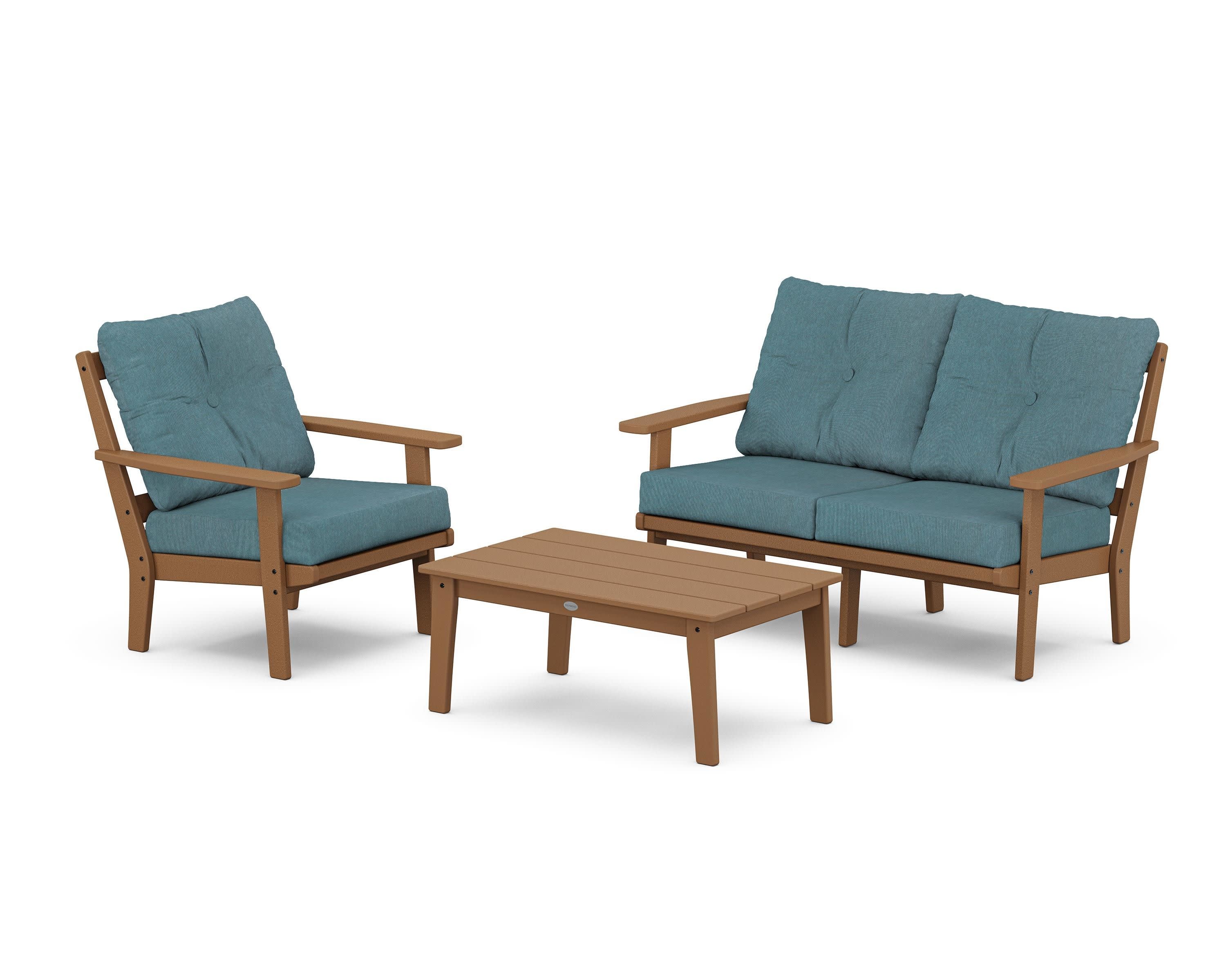 Oxford 3-Piece Deep Seating Set with Loveseat in Teak / Ocean Teal