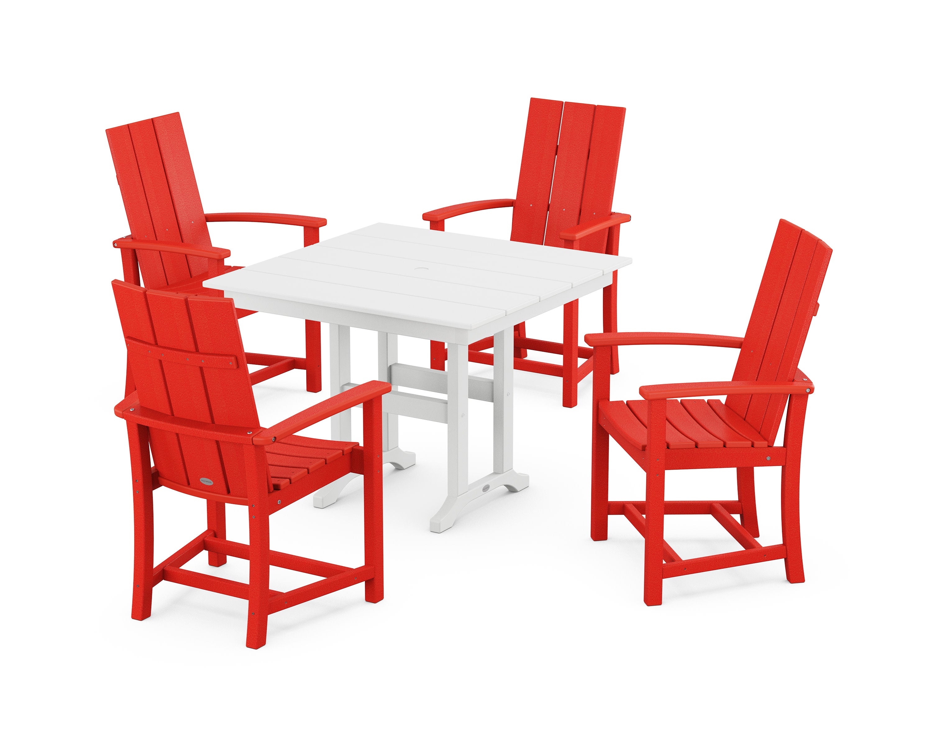 Modern Adirondack 5-Piece Farmhouse Dining Set in Sunset Red / White