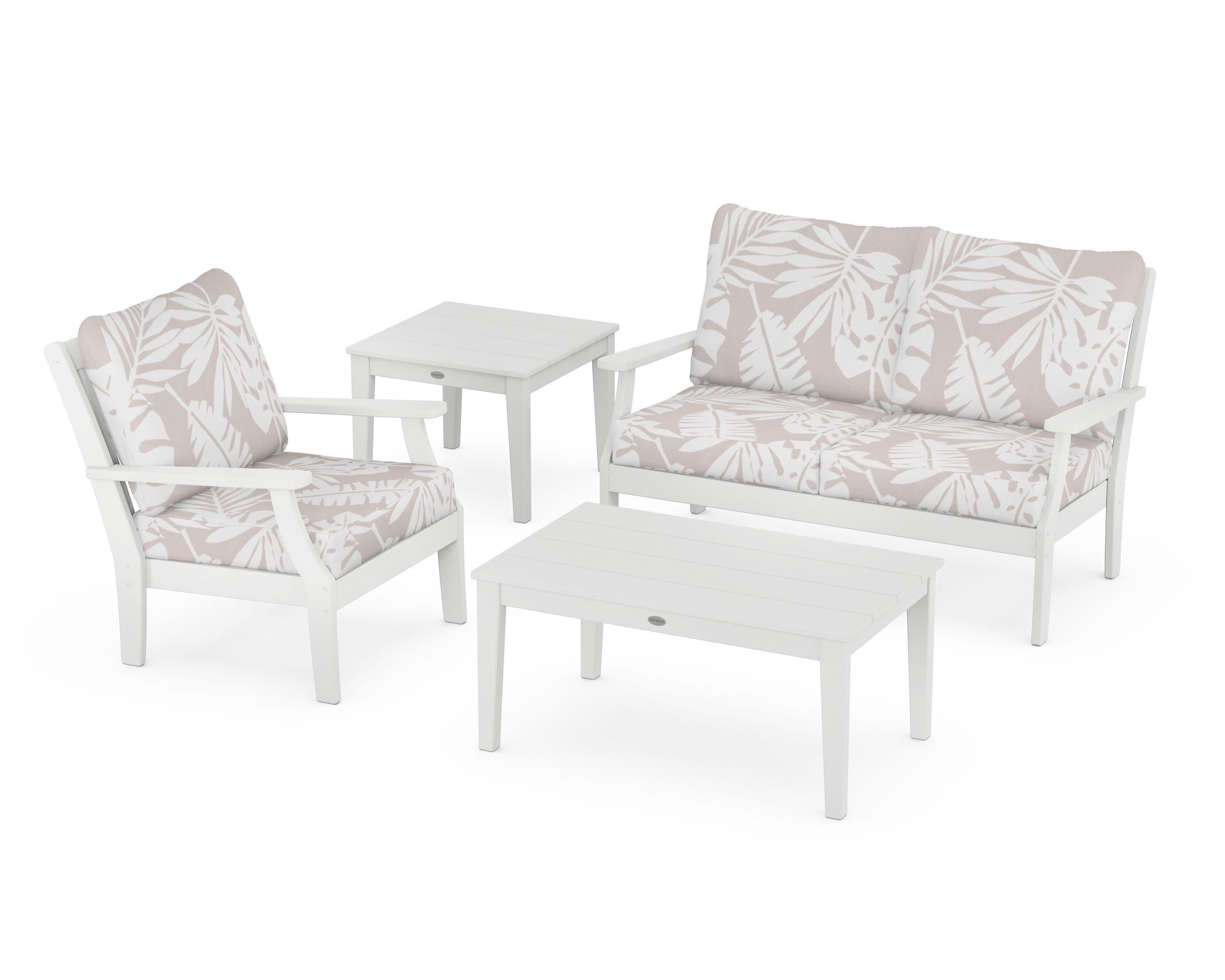 Braxton 4-Piece Deep Seating Set in White / Leaf Dune Burlap