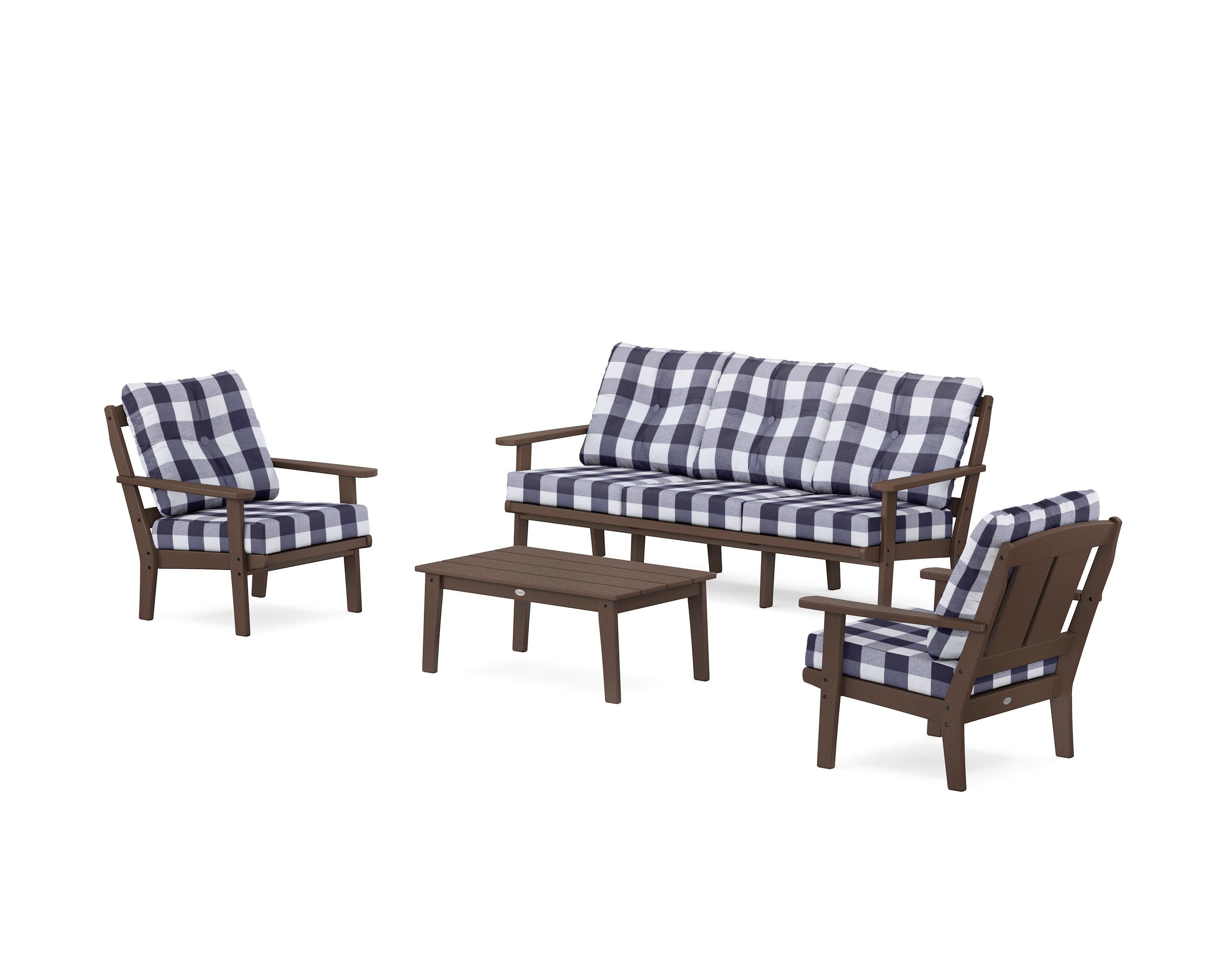 Mission 4-Piece Deep Seating Set with Sofa in Mahogany / Buffalo Plaid Navy