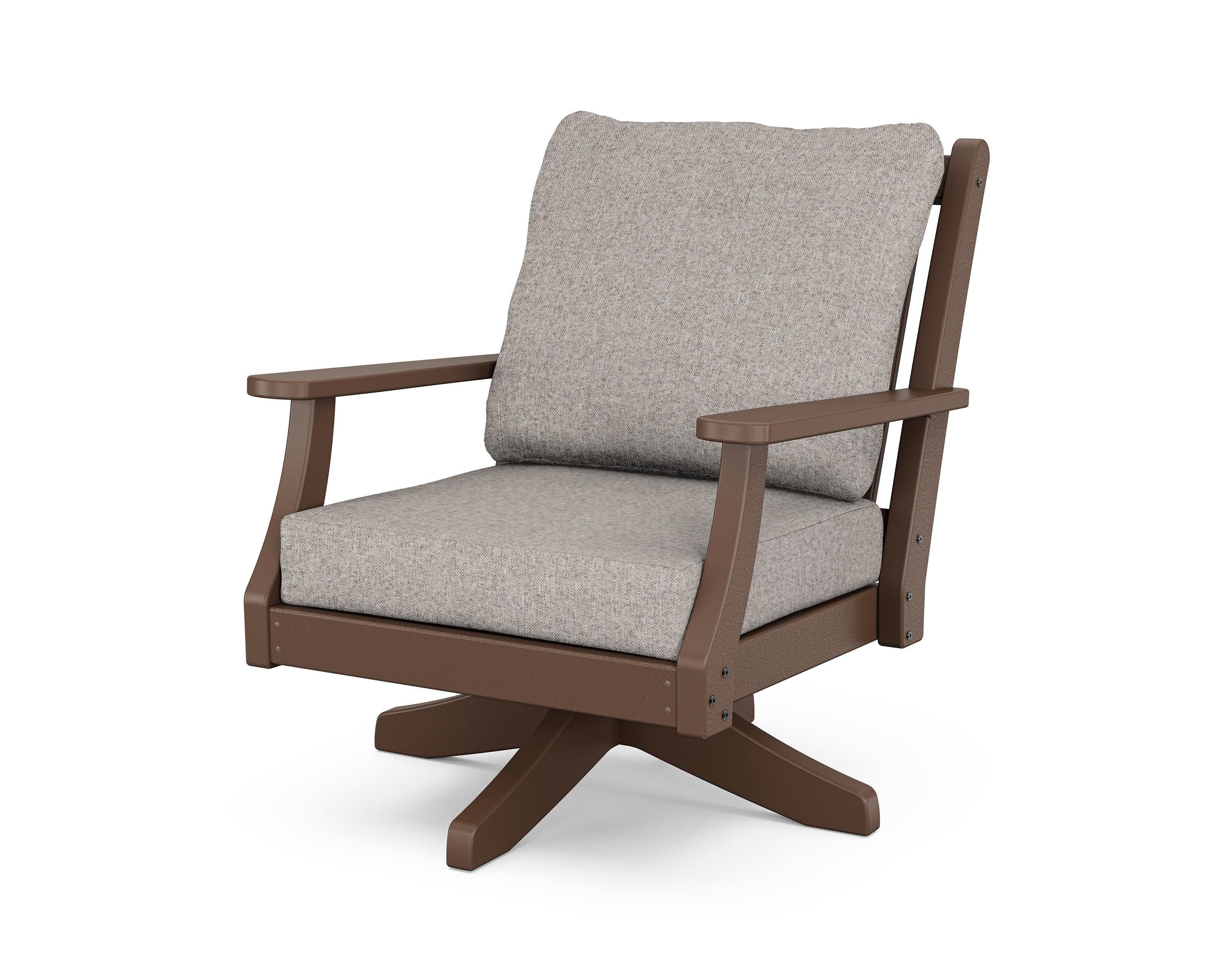Wovendale Deep Seating Swivel Chair in Mahogany / Weathered Tweed