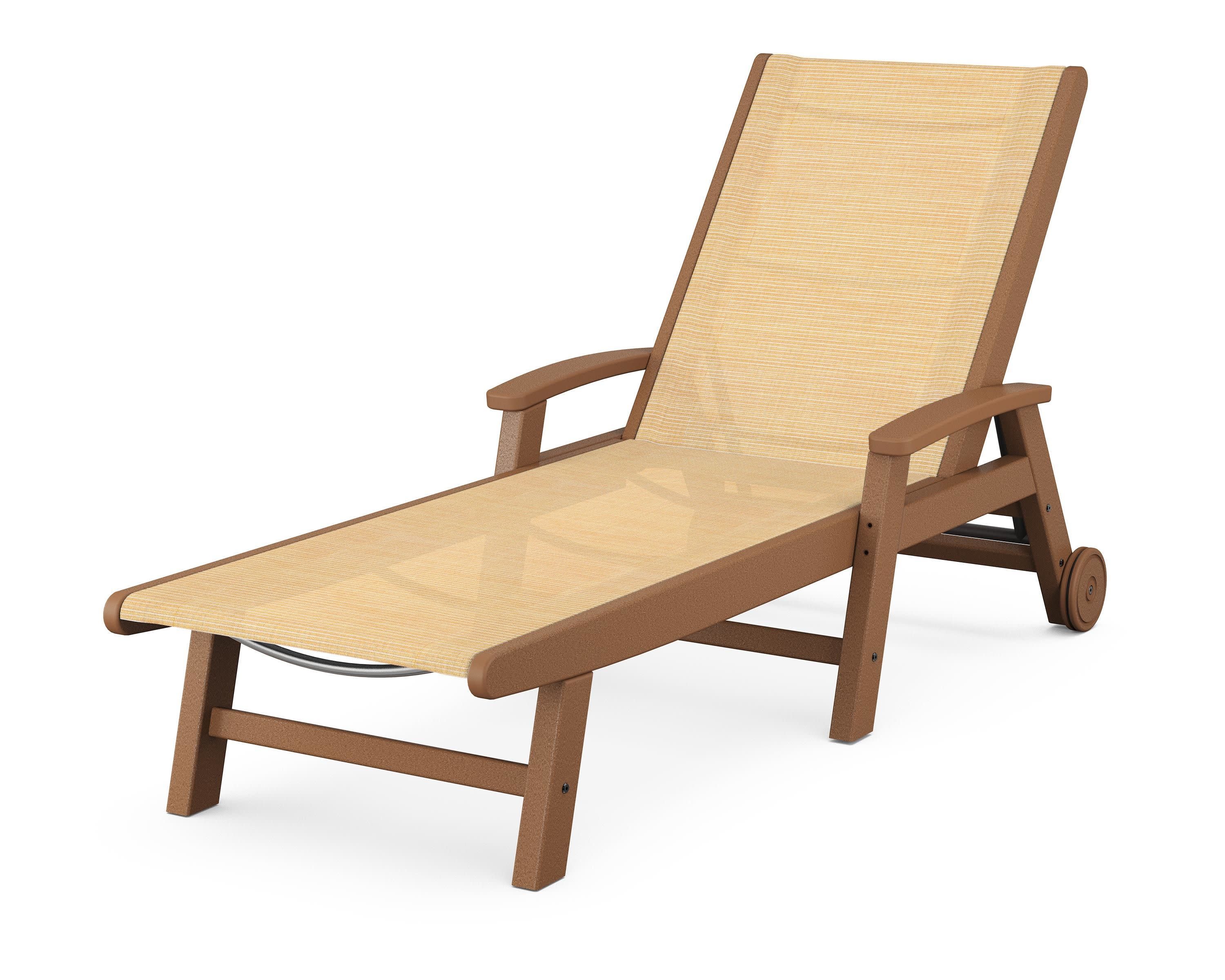 Coastal Chaise with Wheels in Teak / Dupioni Apricot Sling