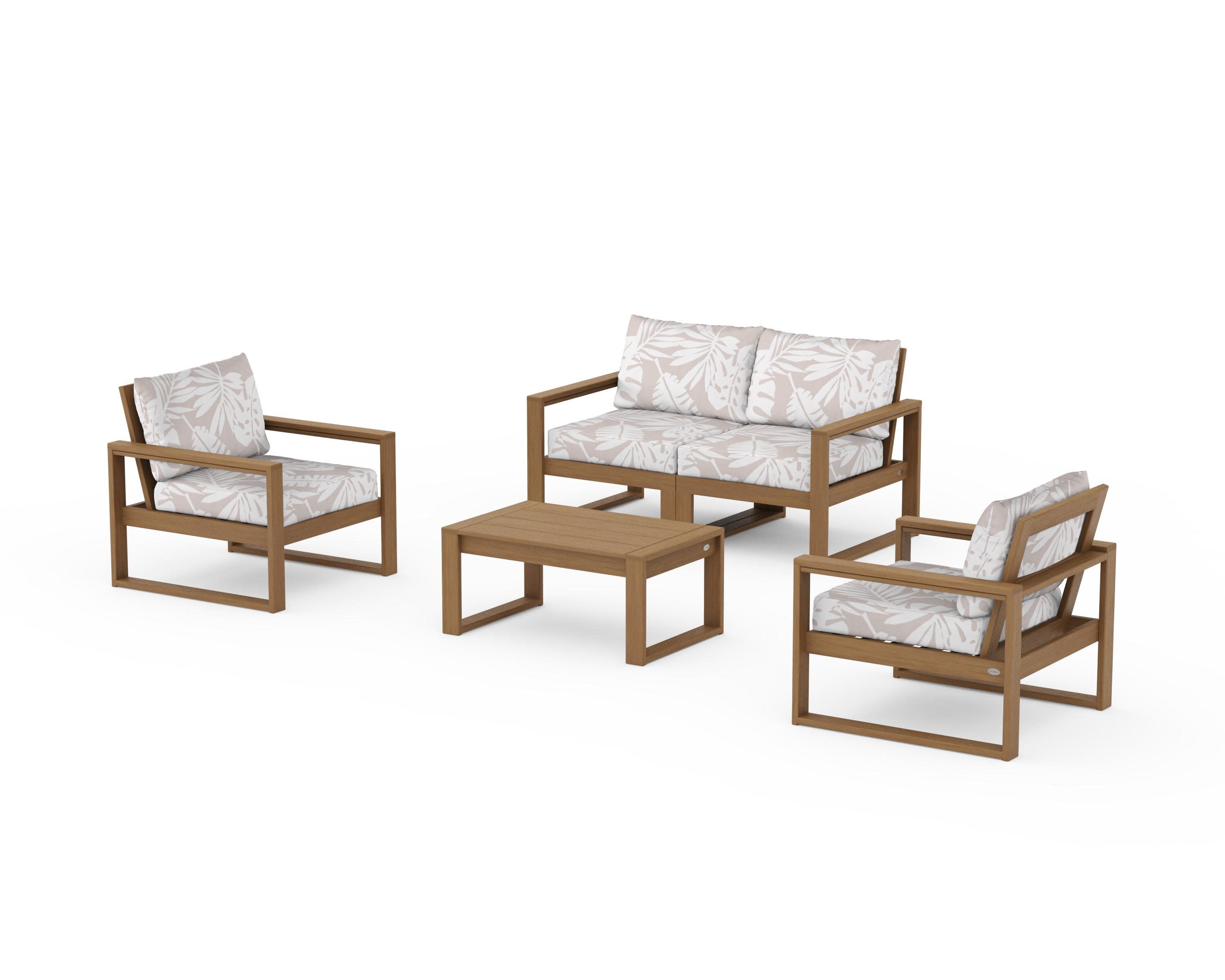 EDGE Sectional 4-Piece Deep Seating Set with Loveseat in Natural / Leaf Dune Burlap