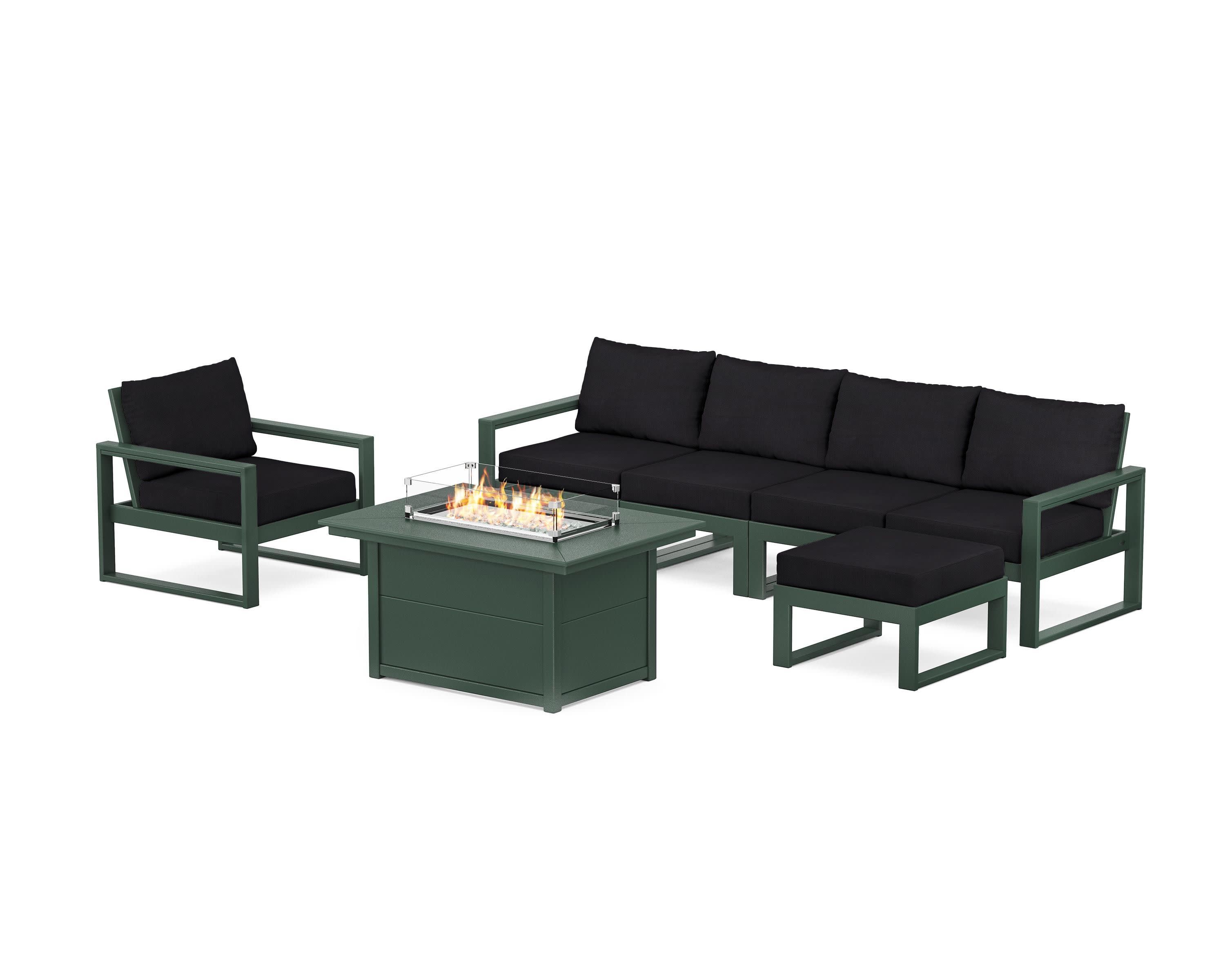 EDGE Sectional Lounge and Fire Pit Set in Green / Midnight Linen