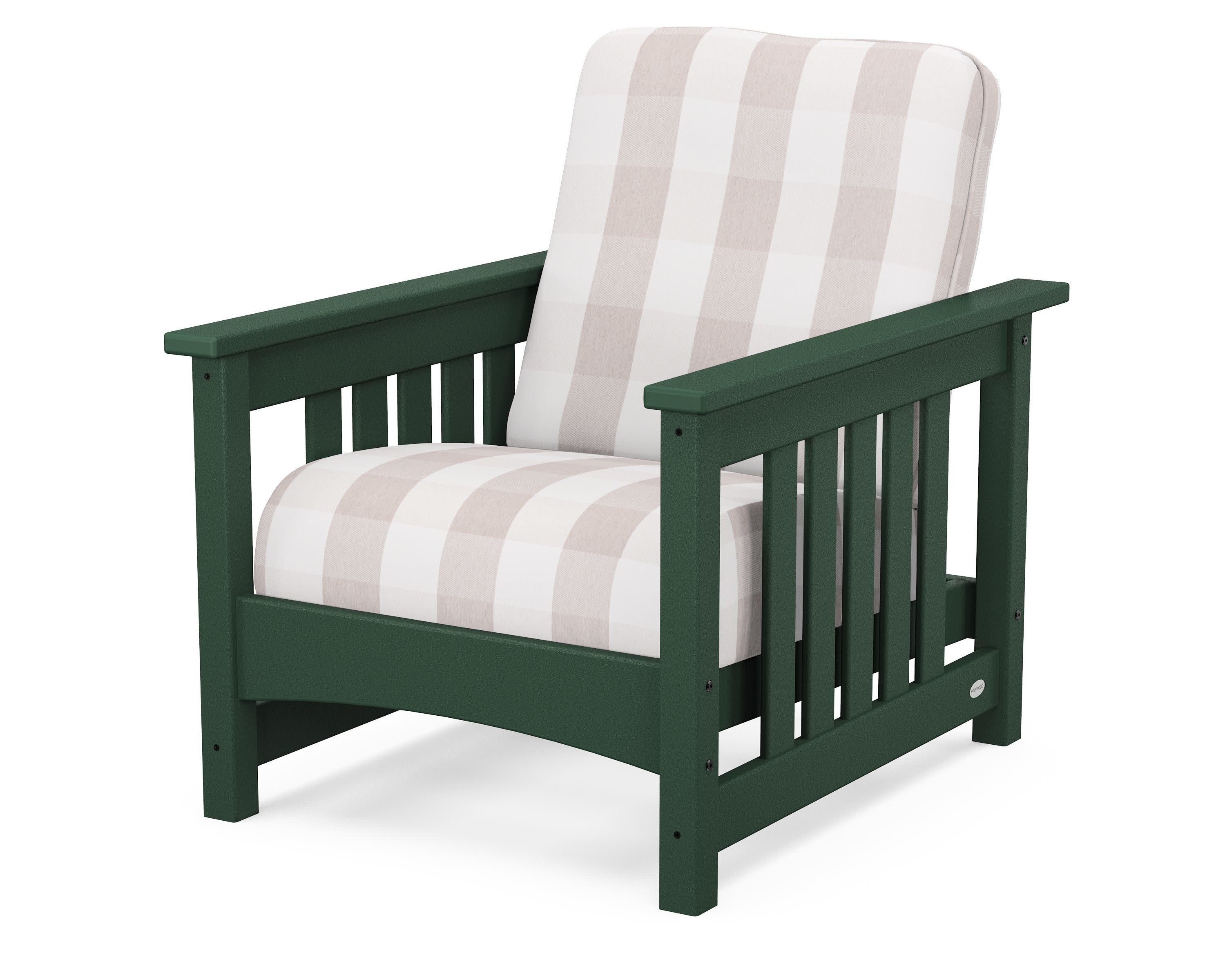 Club Mission Chair in Green / Buffalo Plaid Dune Burlap