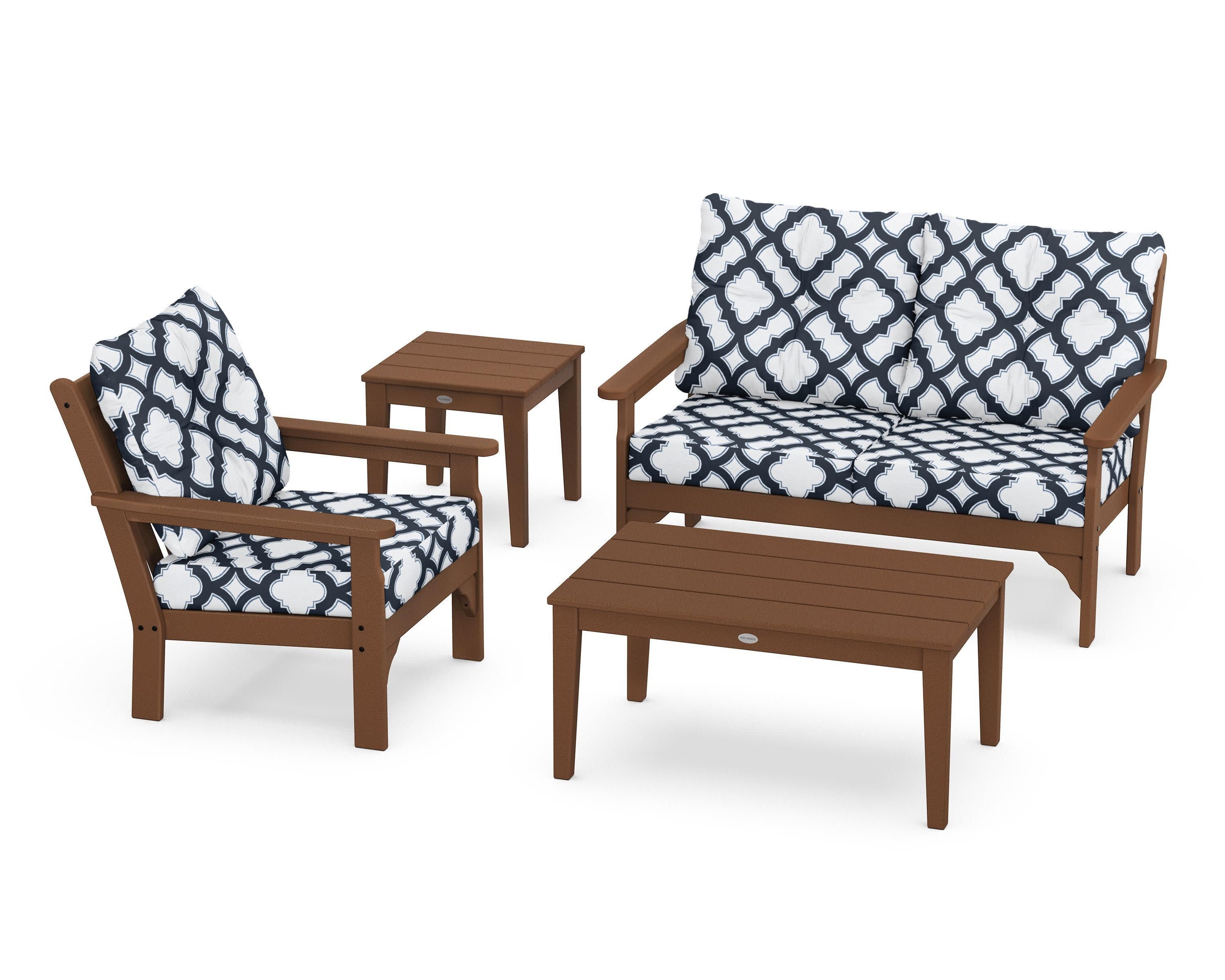 Vineyard 4-Piece Deep Seating Set in Teak / Trellis Marine Indigo