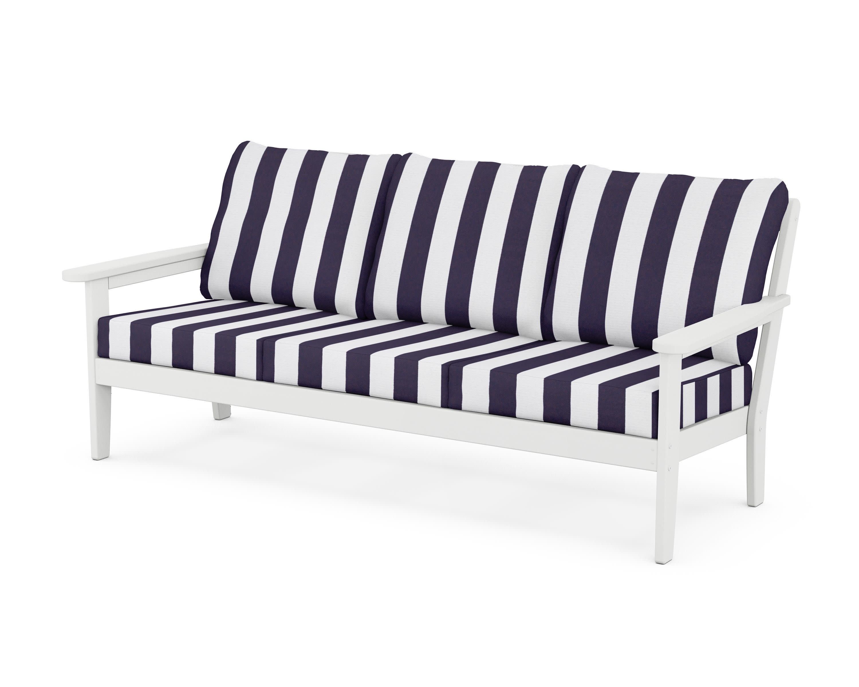 Cottage Deep Seating Sofa in White / Cabana Stripe Navy