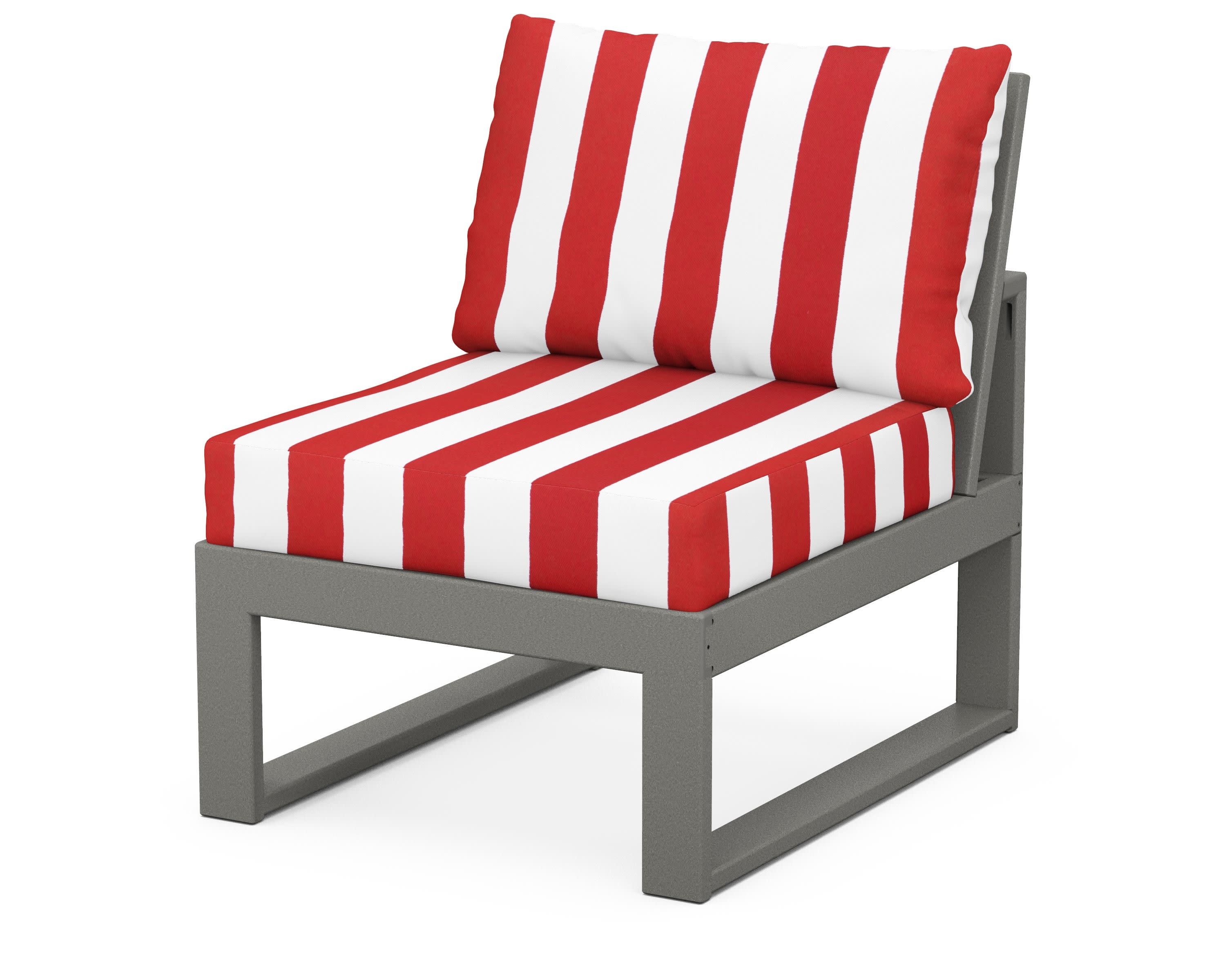 Modular Armless Chair in Slate Grey / Cabana Stripe Crimson